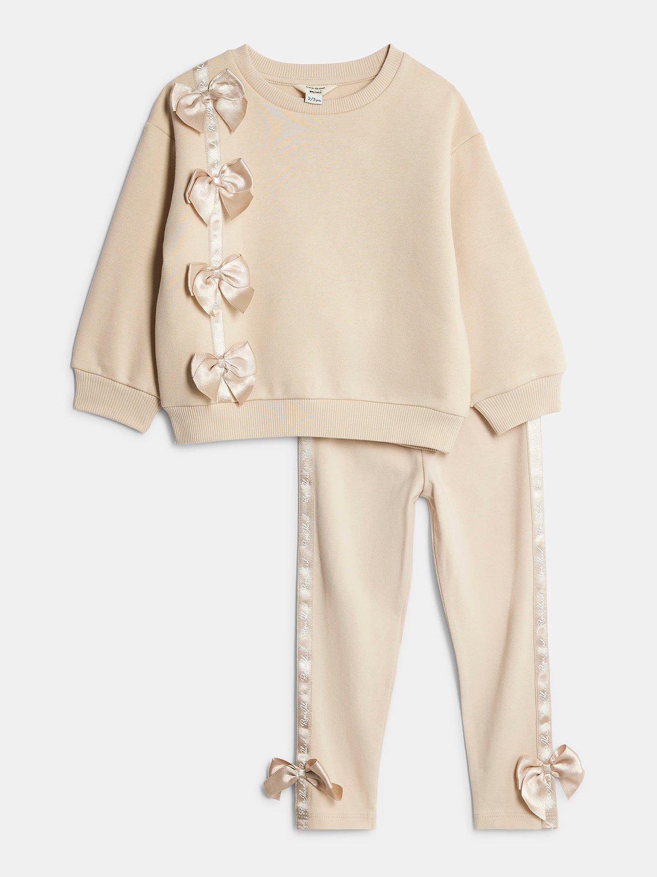  image of river-island-mini-mini-girls-river-island-bow-t-shirt-set-beige