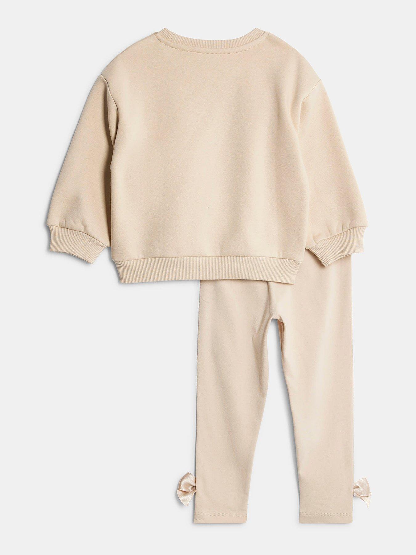back image of river-island-mini-mini-girls-river-island-bow-t-shirt-set-beige