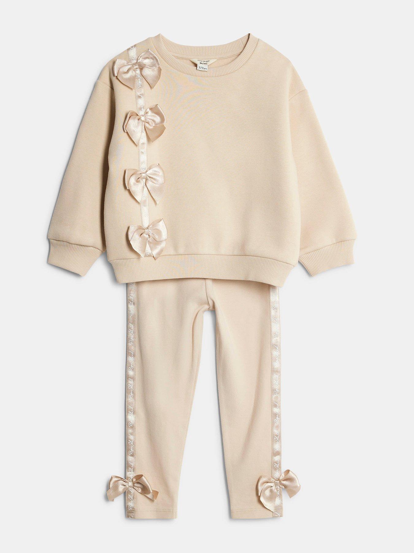  image of river-island-mini-mini-girls-river-island-bow-t-shirt-set-beige