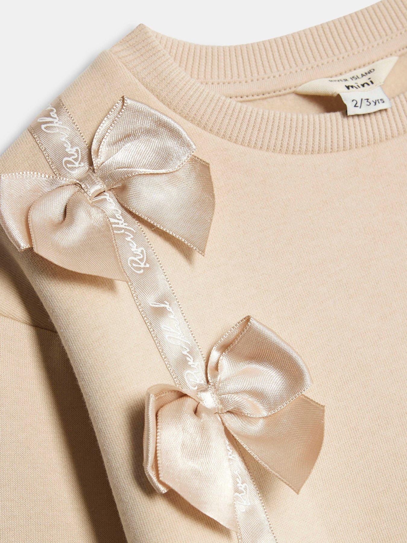  image of river-island-mini-mini-girls-river-island-bow-t-shirt-set-beige