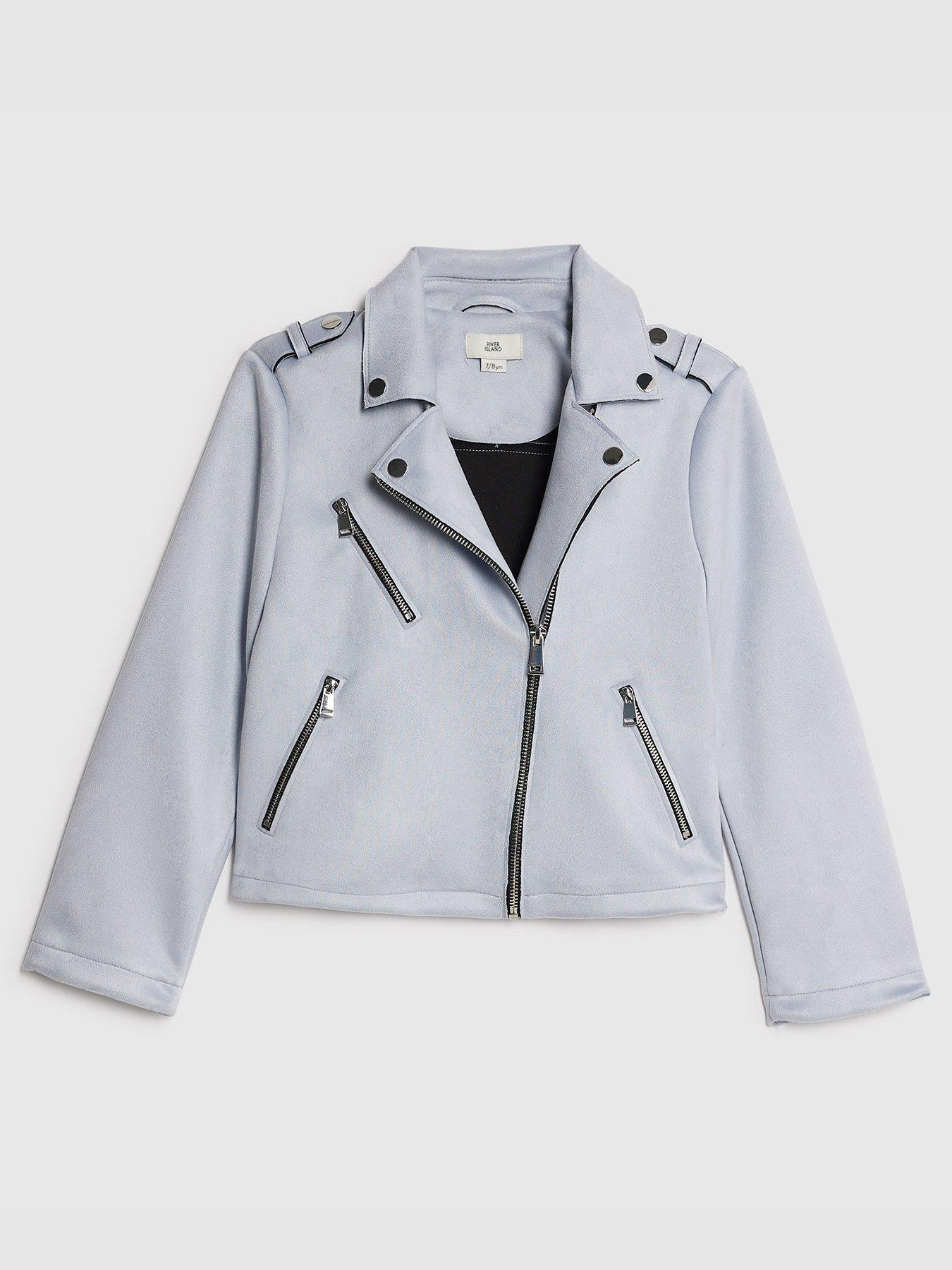 River Island Older Girls Faux Suede Biker Jacket - Blue