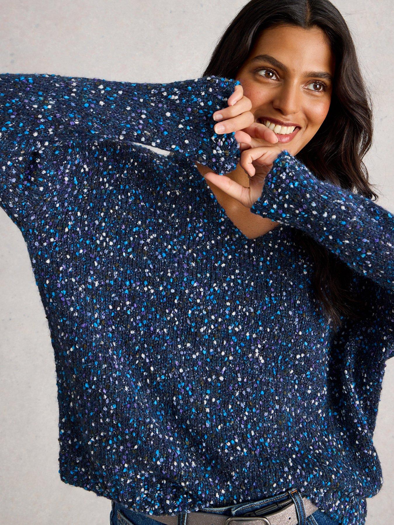 White Stuff Textured V Neck Jumper - Blue