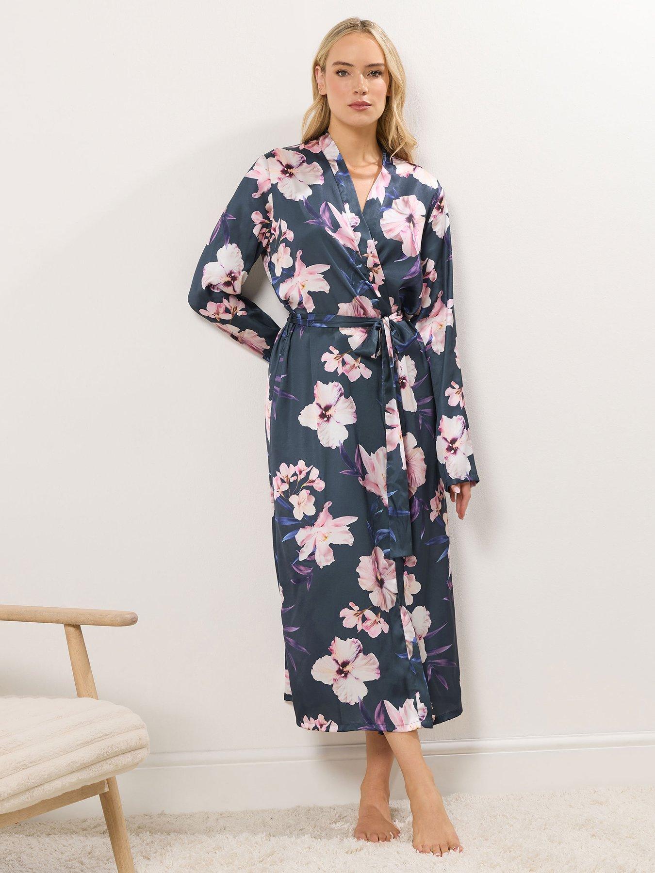Image 1 of 4 of Long Tall Sally Oversize Floral Maxi Satin Robe - Grey