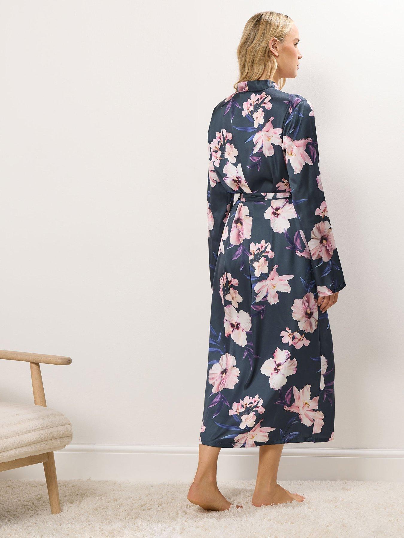 Image 2 of 4 of Long Tall Sally Oversize Floral Maxi Satin Robe - Grey