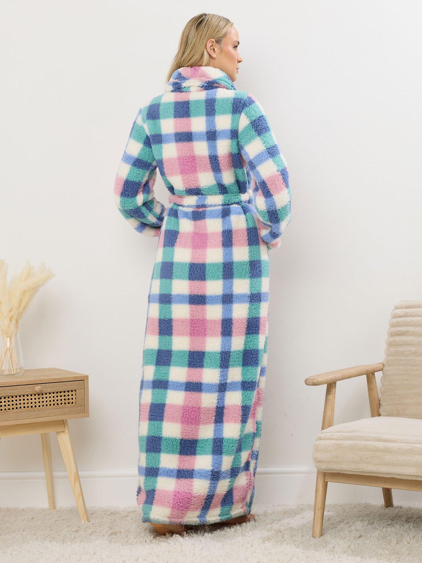  image of long-tall-sally-multi-check-borg-shawl-maxi-robe-white