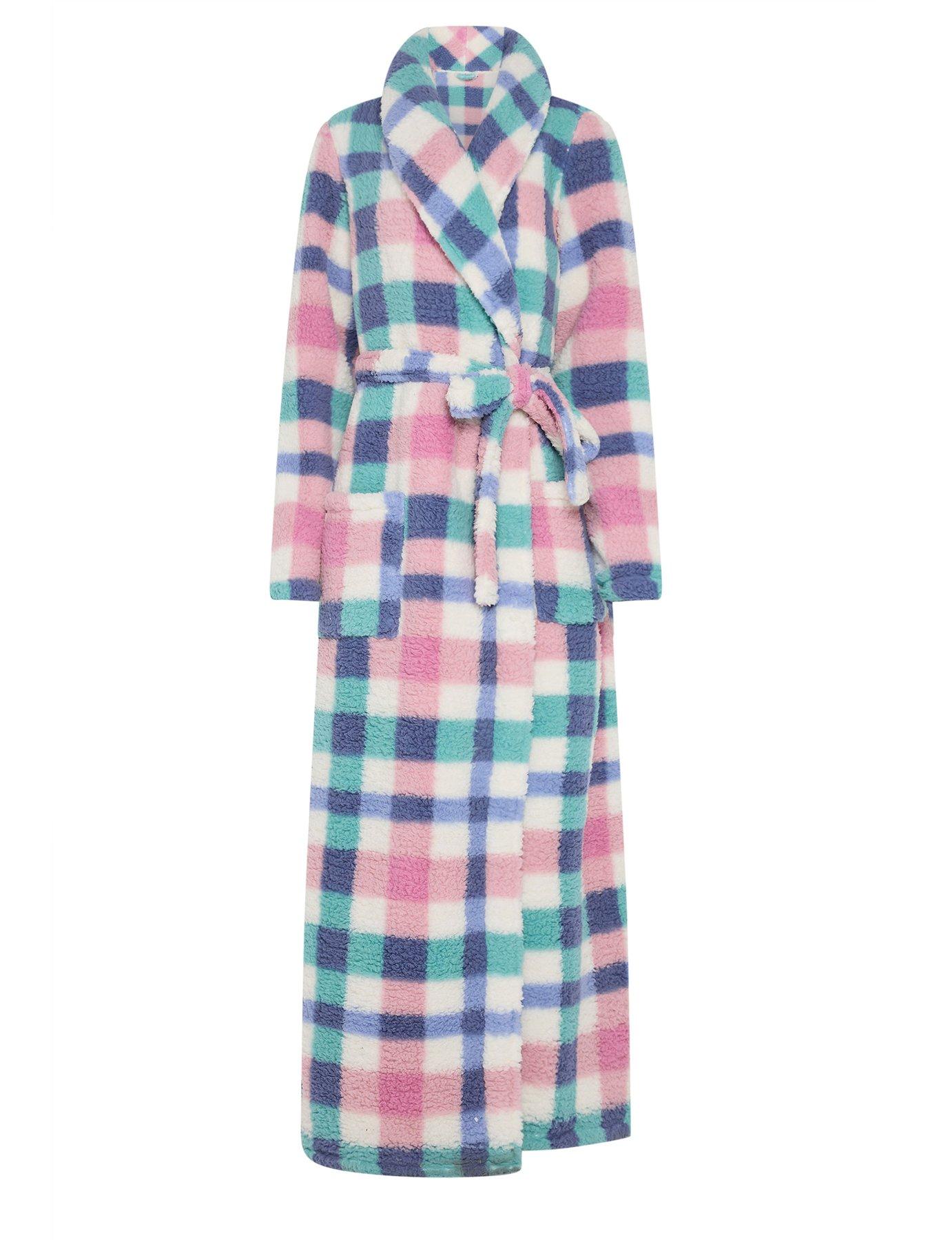  image of long-tall-sally-multi-check-borg-shawl-maxi-robe-white