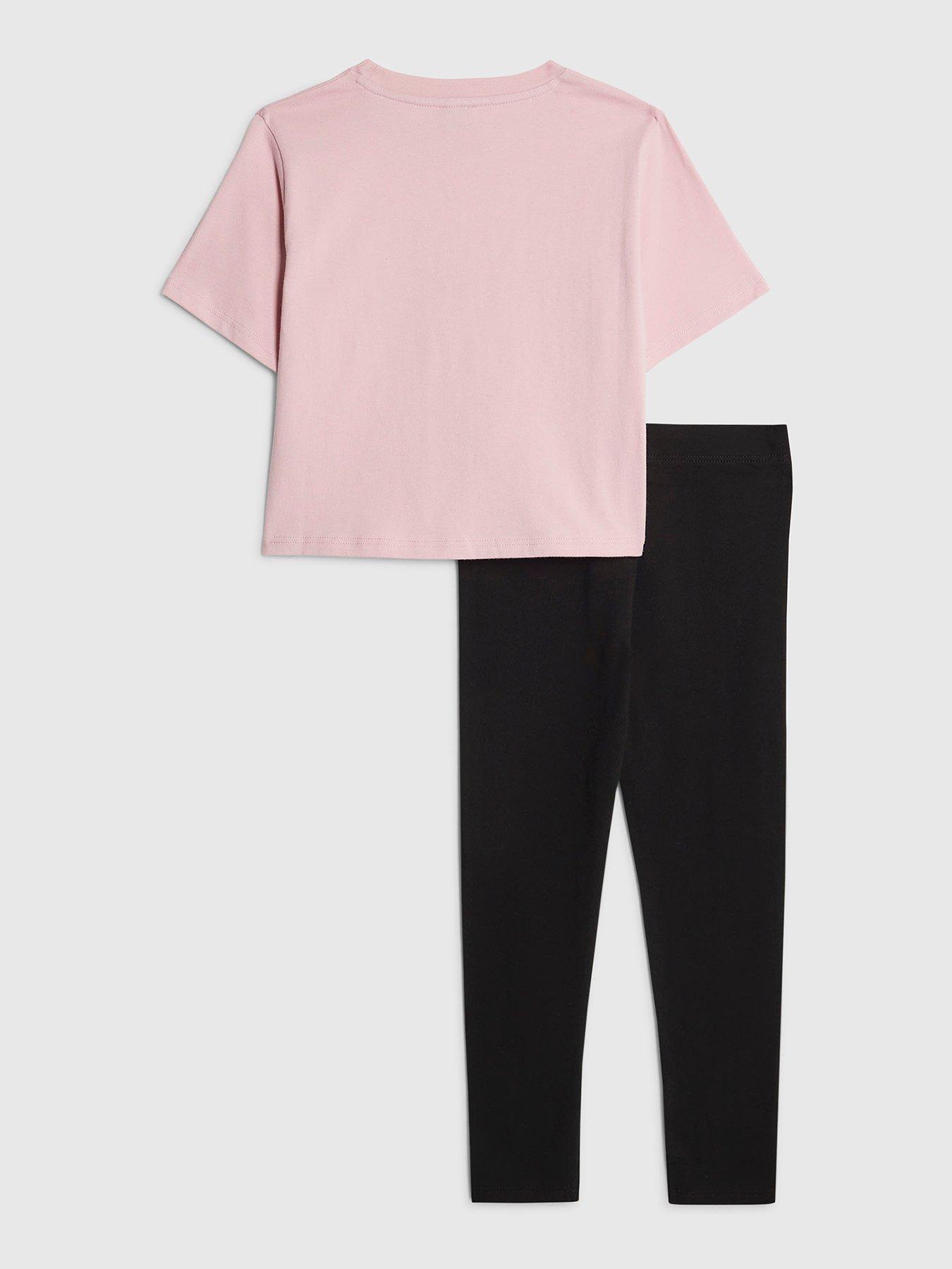 Image 2 of 5 of River Island Older Girls Love T-Shirt and Legging Set - Pink