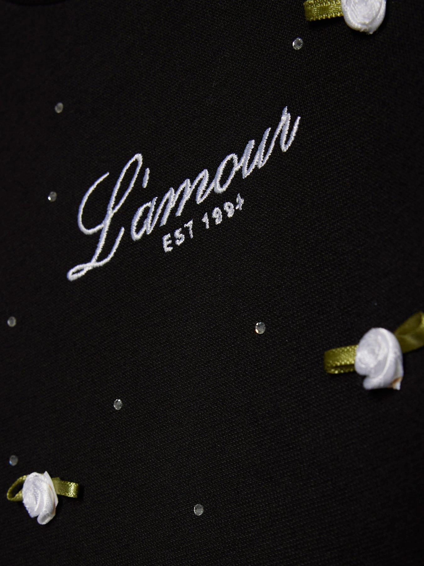 Image 3 of 3 of River Island Older Girls Lamour Rosette T-Shirt - Black