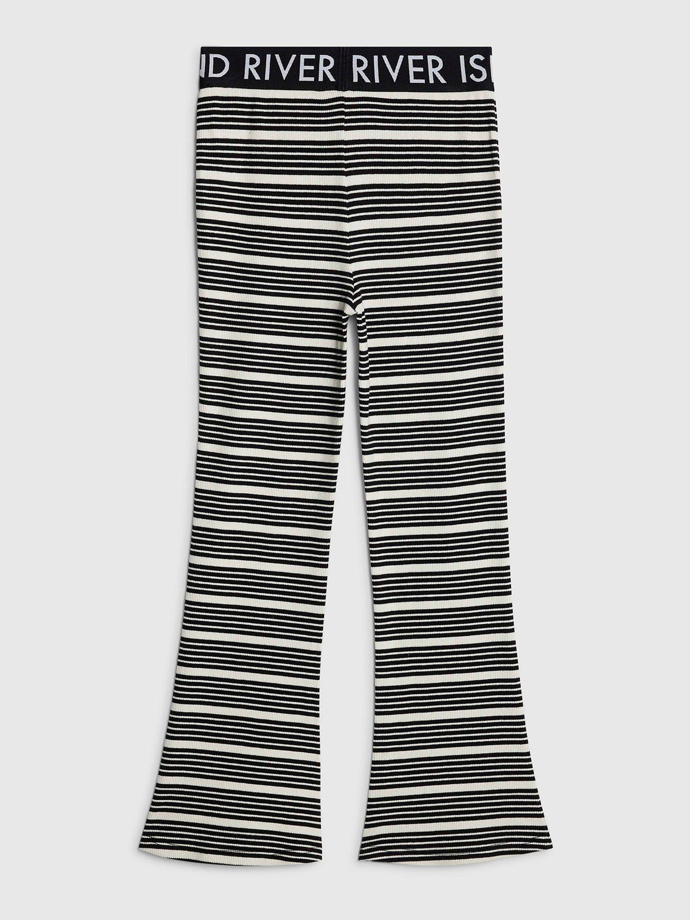 Image 2 of 4 of River Island Older Girls Stripe Waistband Flared Trousers - Black