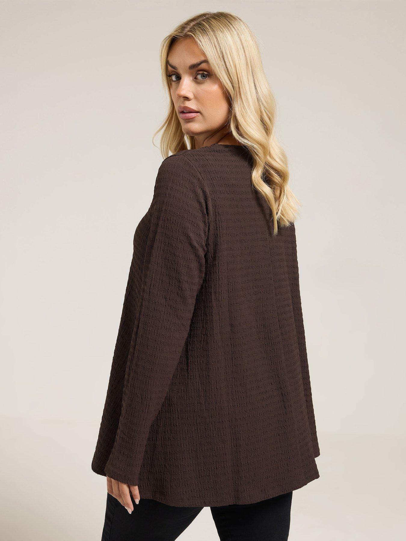 Image 2 of 4 of Yours Curve Textured Long Sleeve Swing Top - Brown