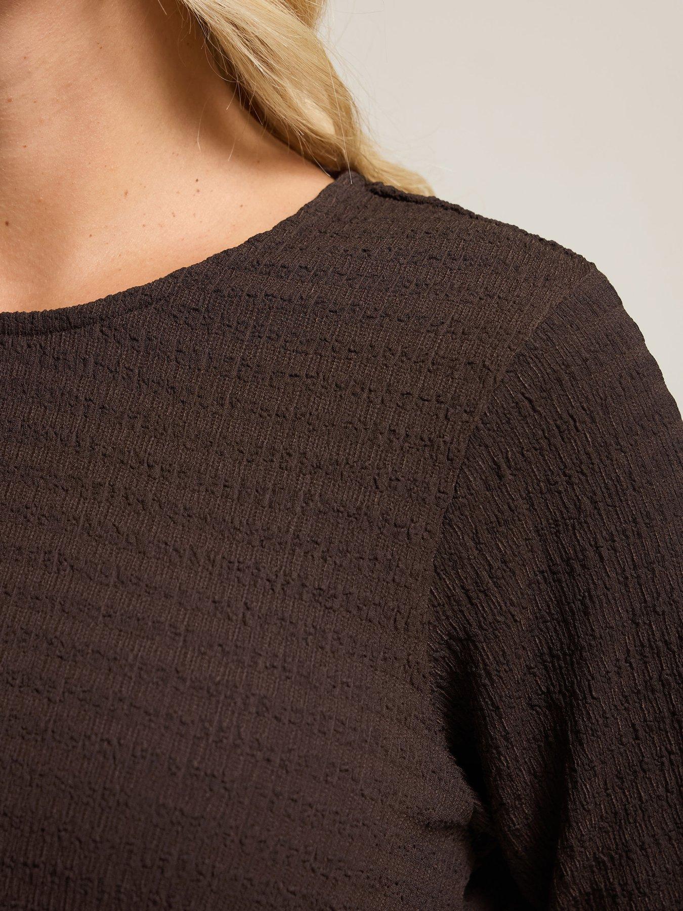 Image 4 of 4 of Yours Curve Textured Long Sleeve Swing Top - Brown
