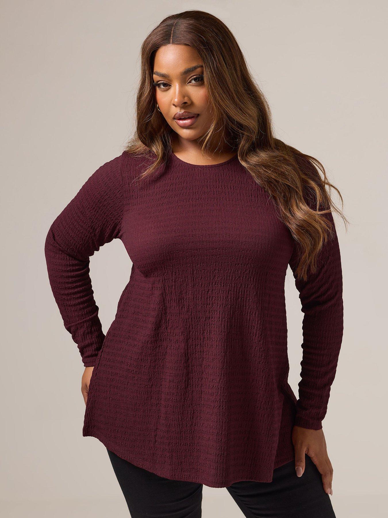 Image 1 of 4 of Yours Curve Textured Long Sleeve Swing Top - Red