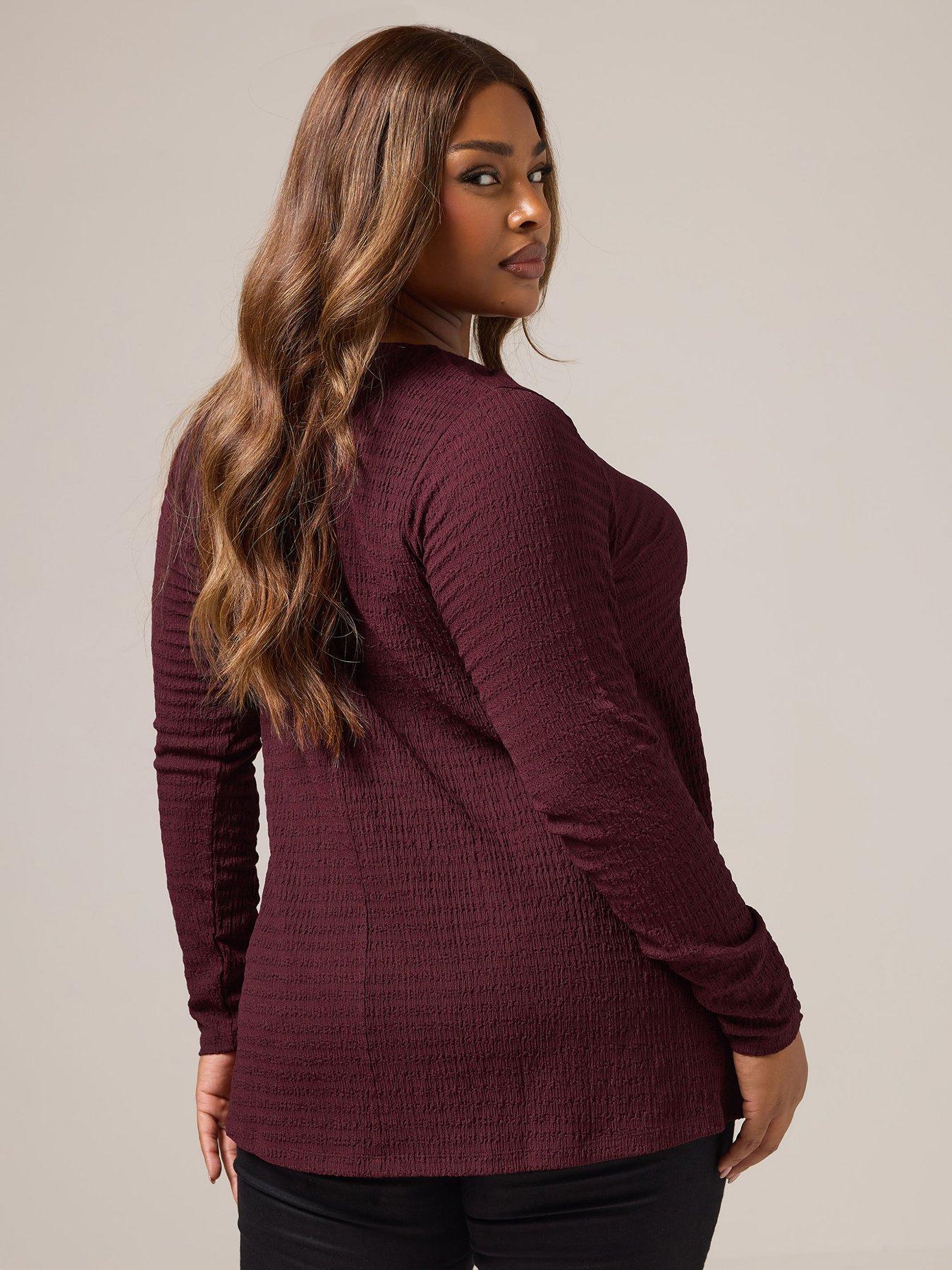 Image 2 of 4 of Yours Curve Textured Long Sleeve Swing Top - Red
