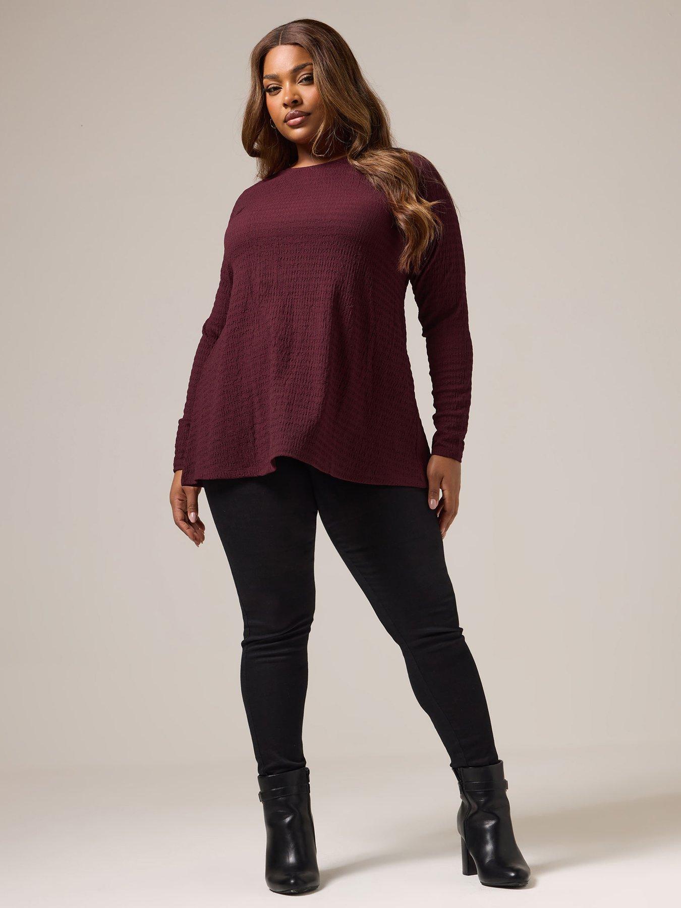 Image 3 of 4 of Yours Curve Textured Long Sleeve Swing Top - Red