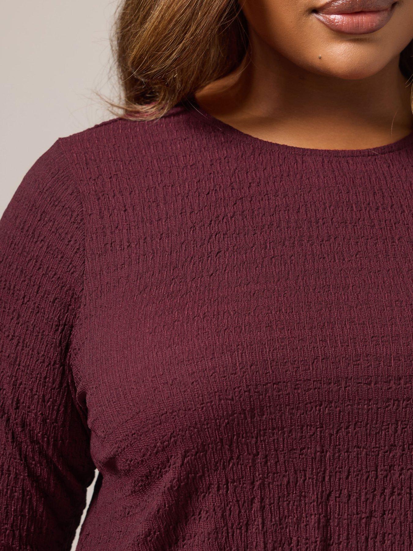 Image 4 of 4 of Yours Curve Textured Long Sleeve Swing Top - Red