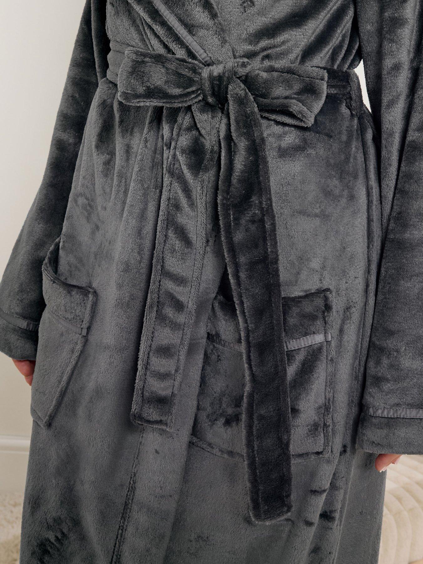 Long Tall Sally Ribbon Shawl Maxi Robe - Grey | Littlewoods