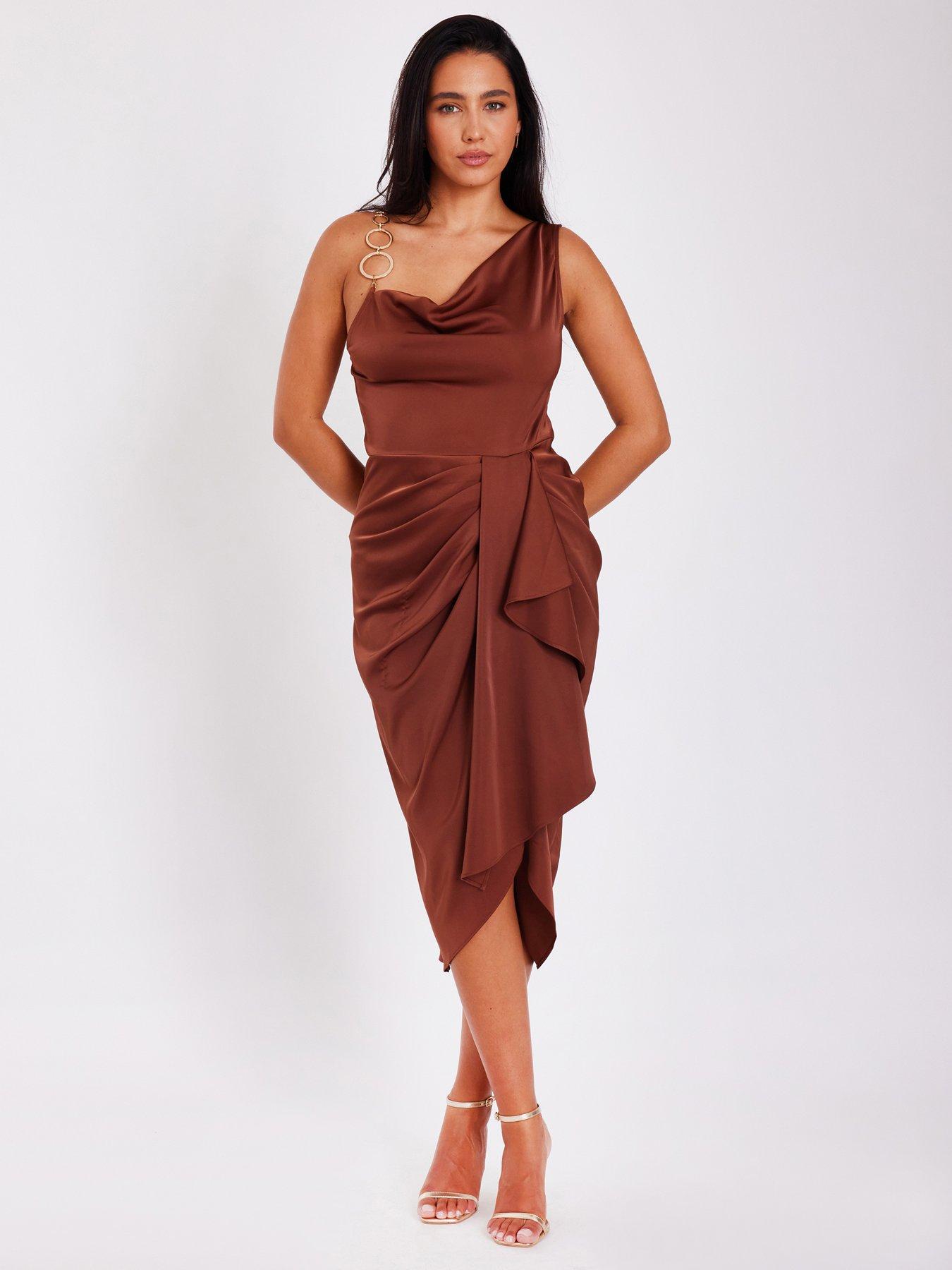 Quiz Brown Satin Ring Strap Midaxi Dress
