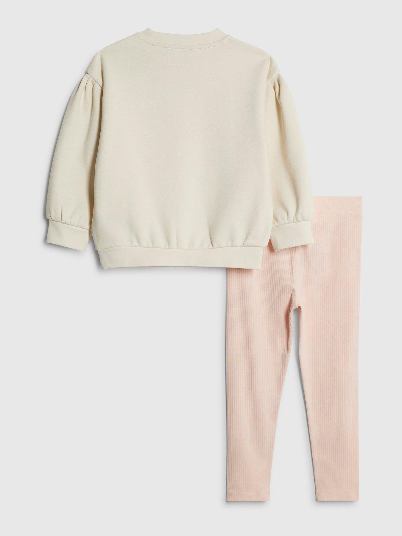 Image 2 of 5 of River Island Mini Girls Bow Box Sweatshirt Set - Cream