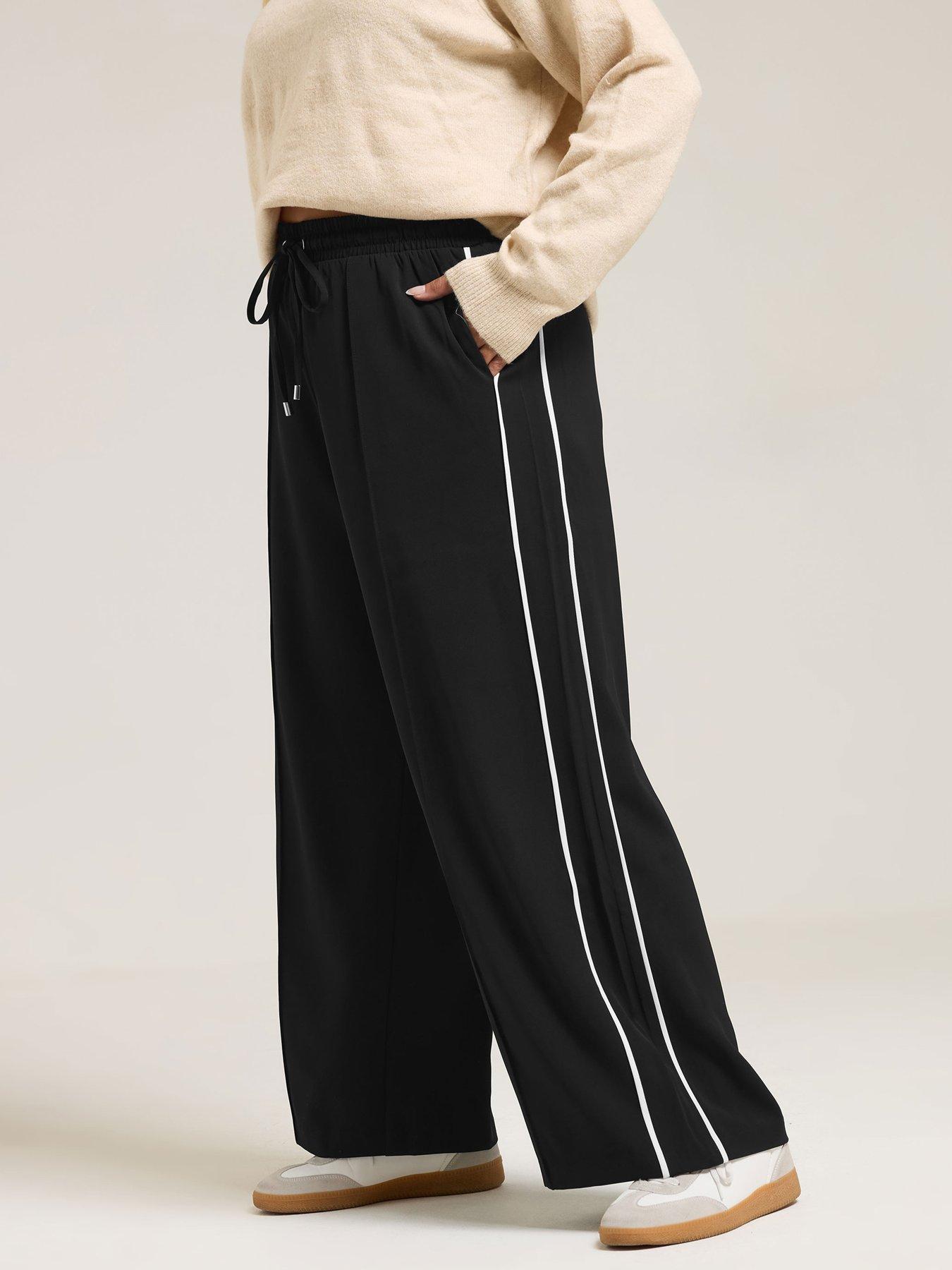 Yours Curve Side Stripe Pull On Trouser - Black