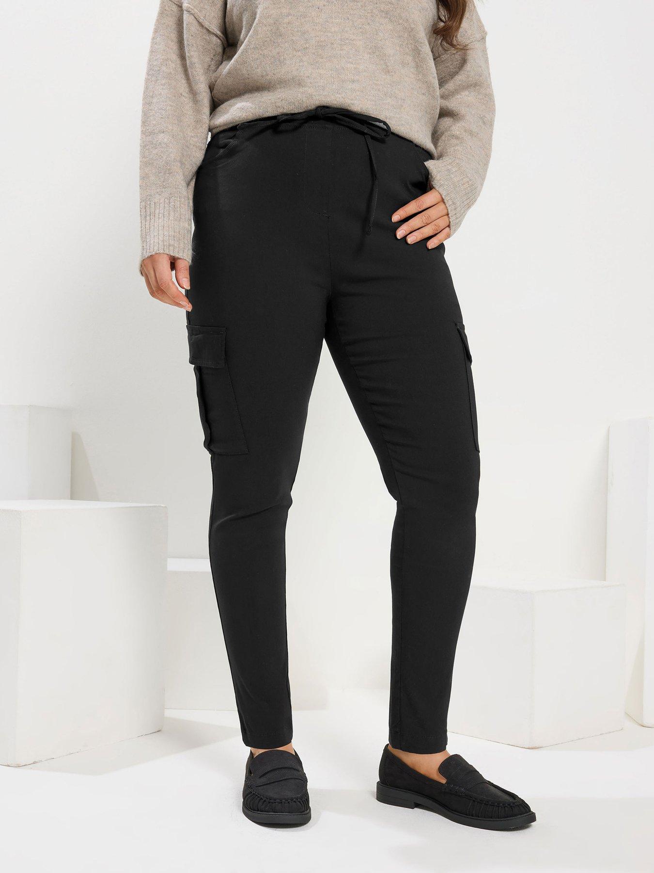 Yours Curve Bengaline Cargo Tie Waist Trouser - Black