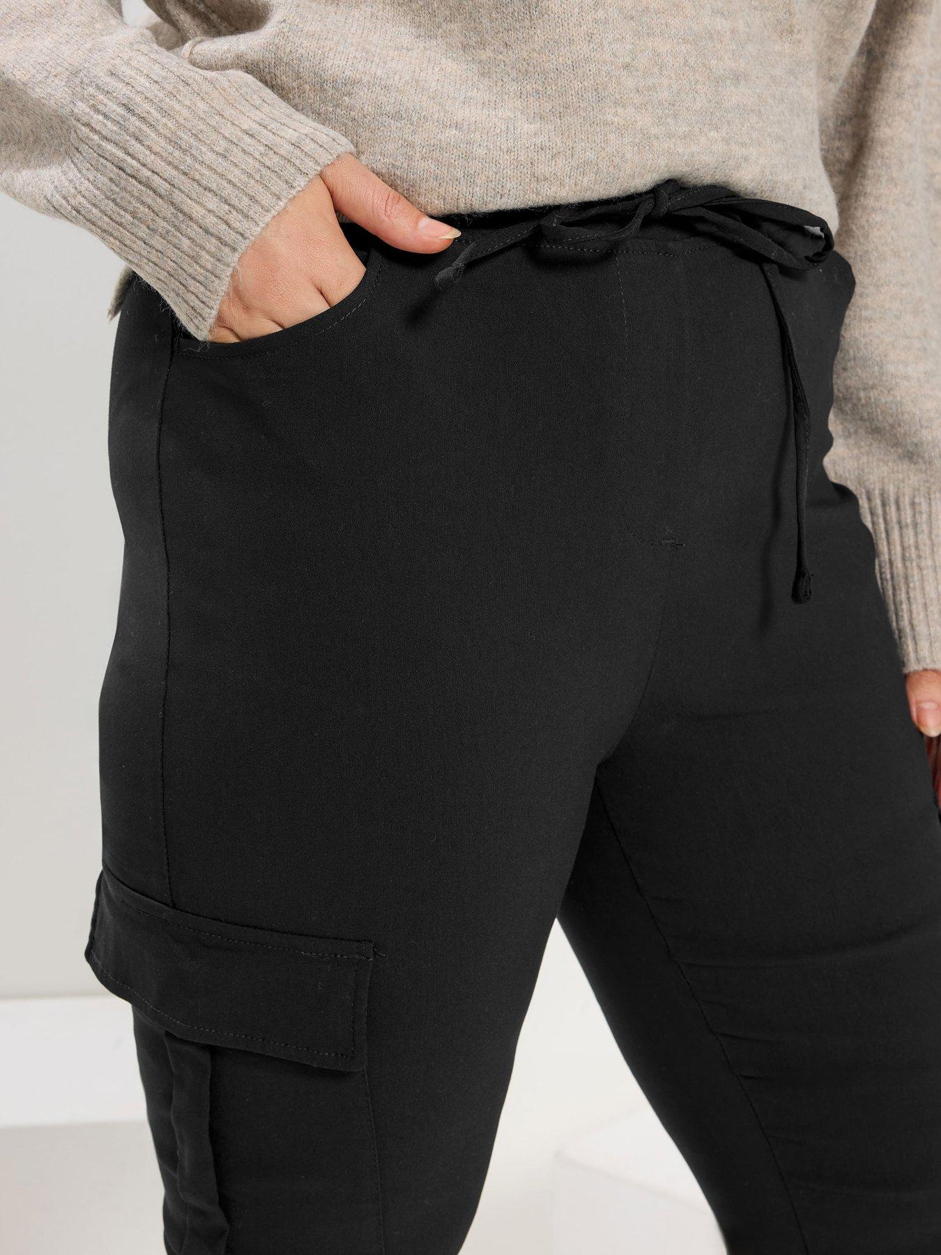  image of yours-curve-bengaline-cargo-tie-waist-trouser-black
