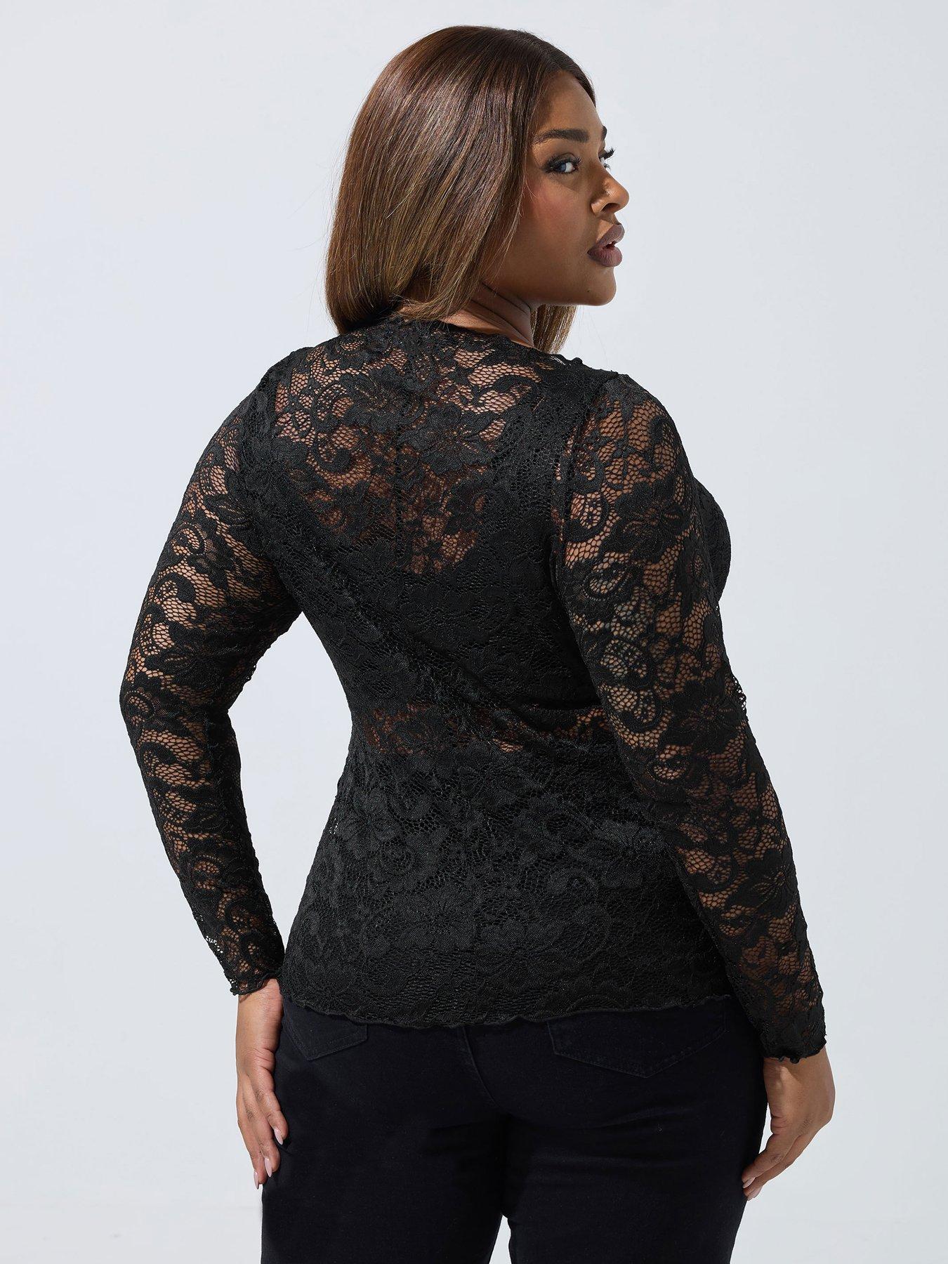  image of yours-curve-long-sleeve-lace-top-black