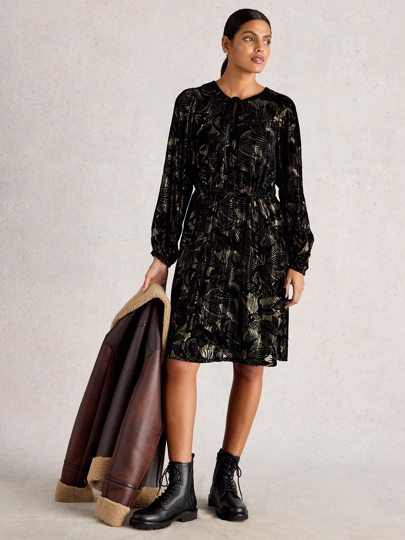 White Stuff Faye Devore Velvet Dress - Black