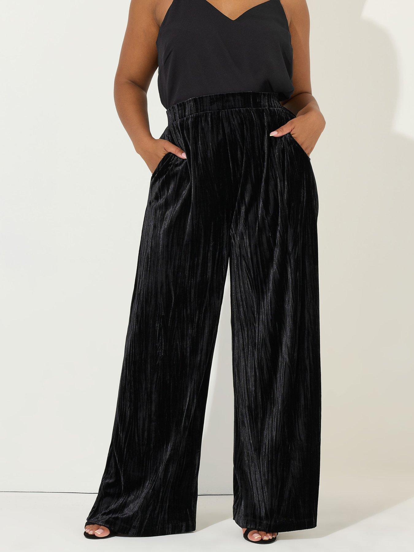  image of yours-curve-crushed-velour-wide-leg-trouser-black