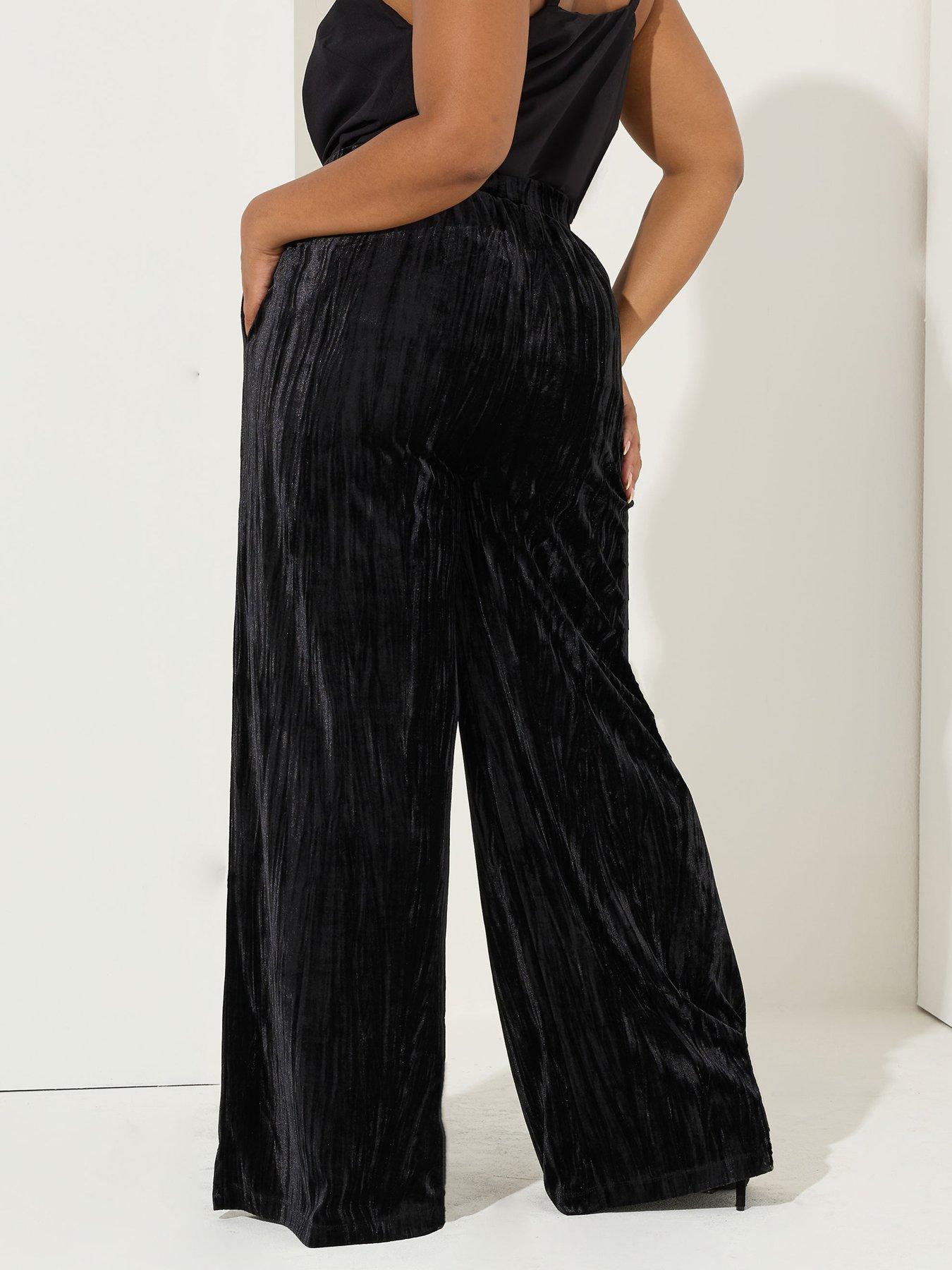  image of yours-curve-crushed-velour-wide-leg-trouser-black