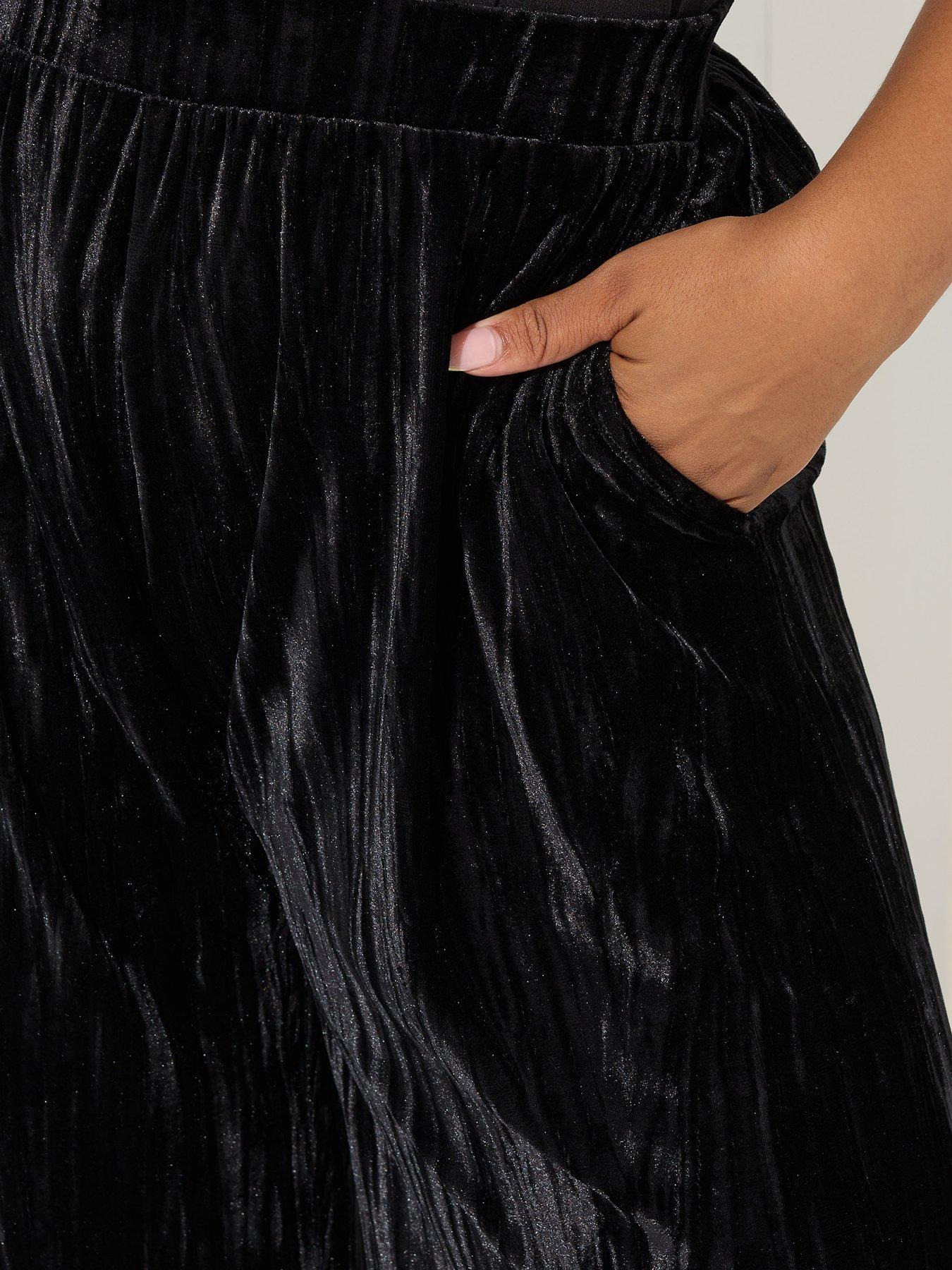  image of yours-curve-crushed-velour-wide-leg-trouser-black