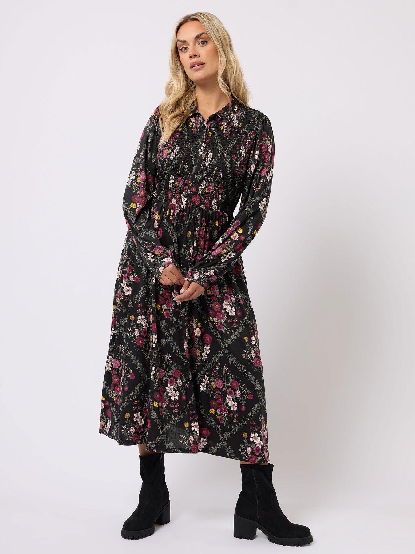 Image 3 of 4 of Yours Curve Shirred Shirt Dress - Black