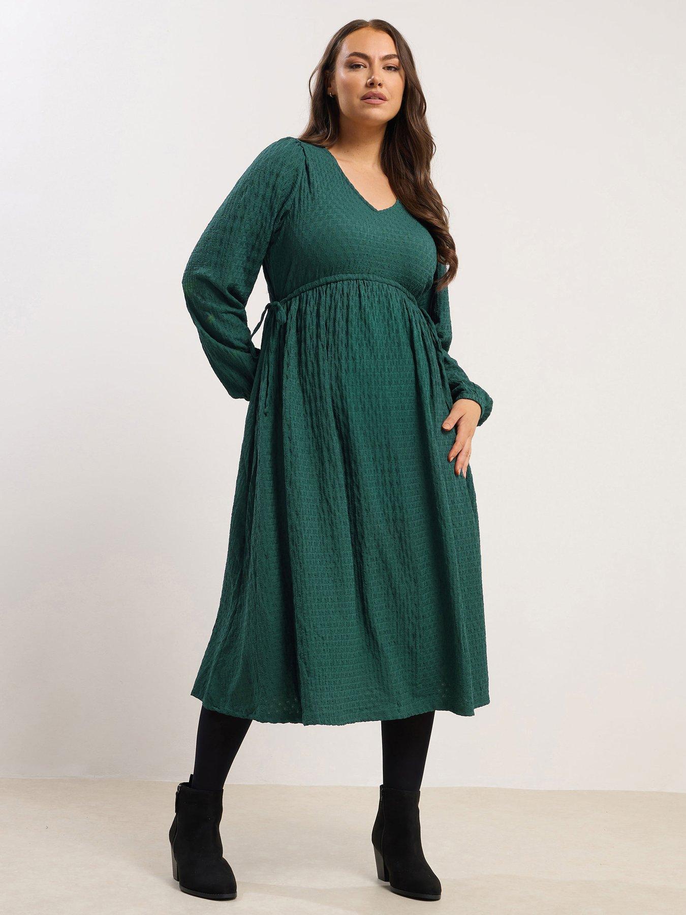  image of yours-curve-tie-textured-midaxi-dress-green