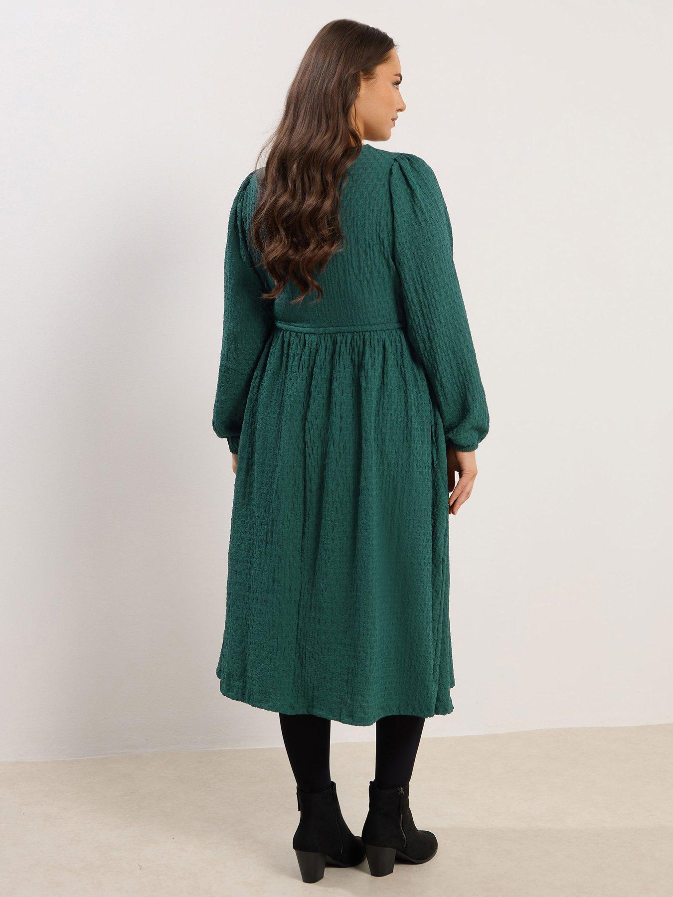  image of yours-curve-tie-textured-midaxi-dress-green