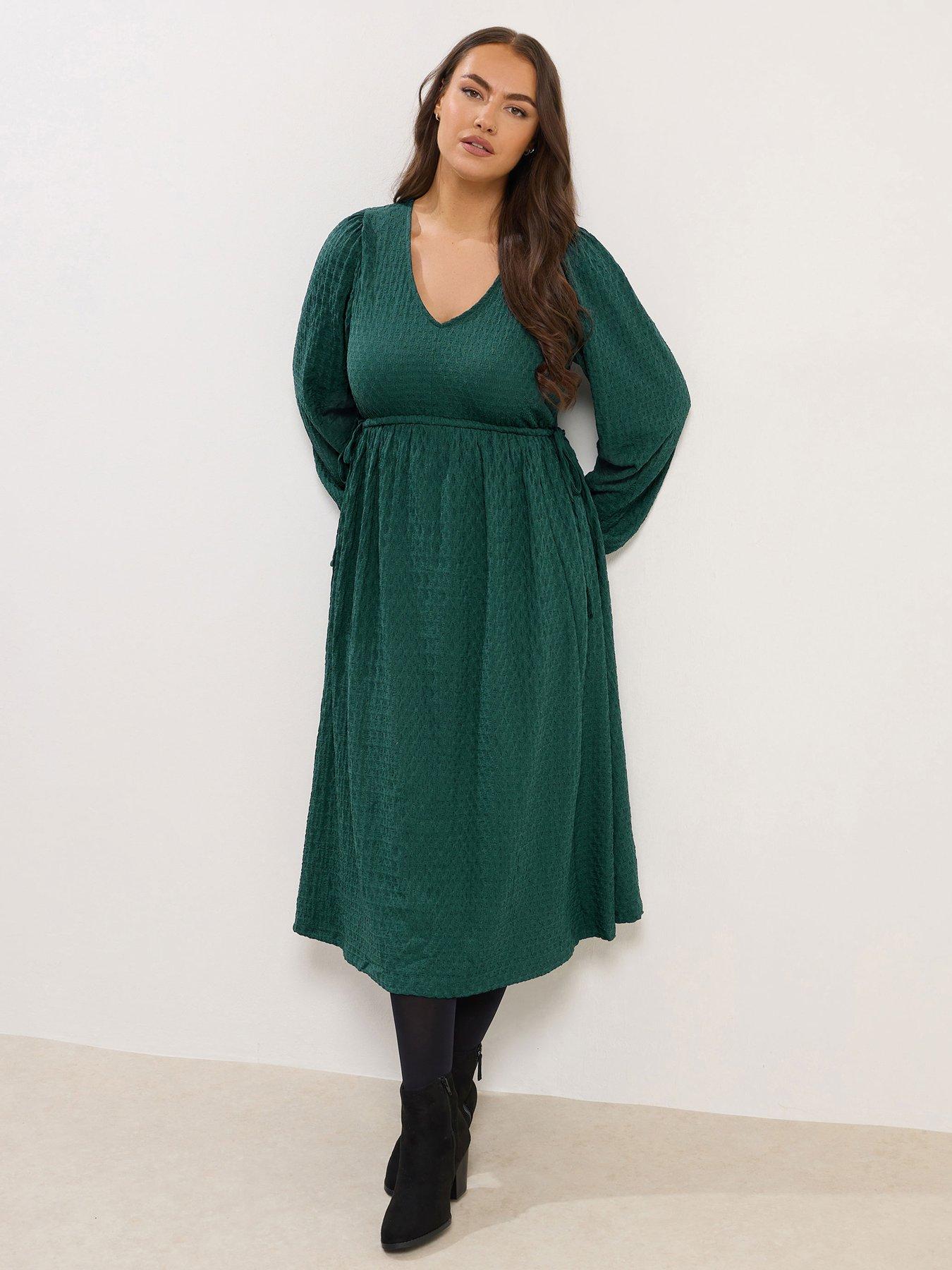  image of yours-curve-tie-textured-midaxi-dress-green