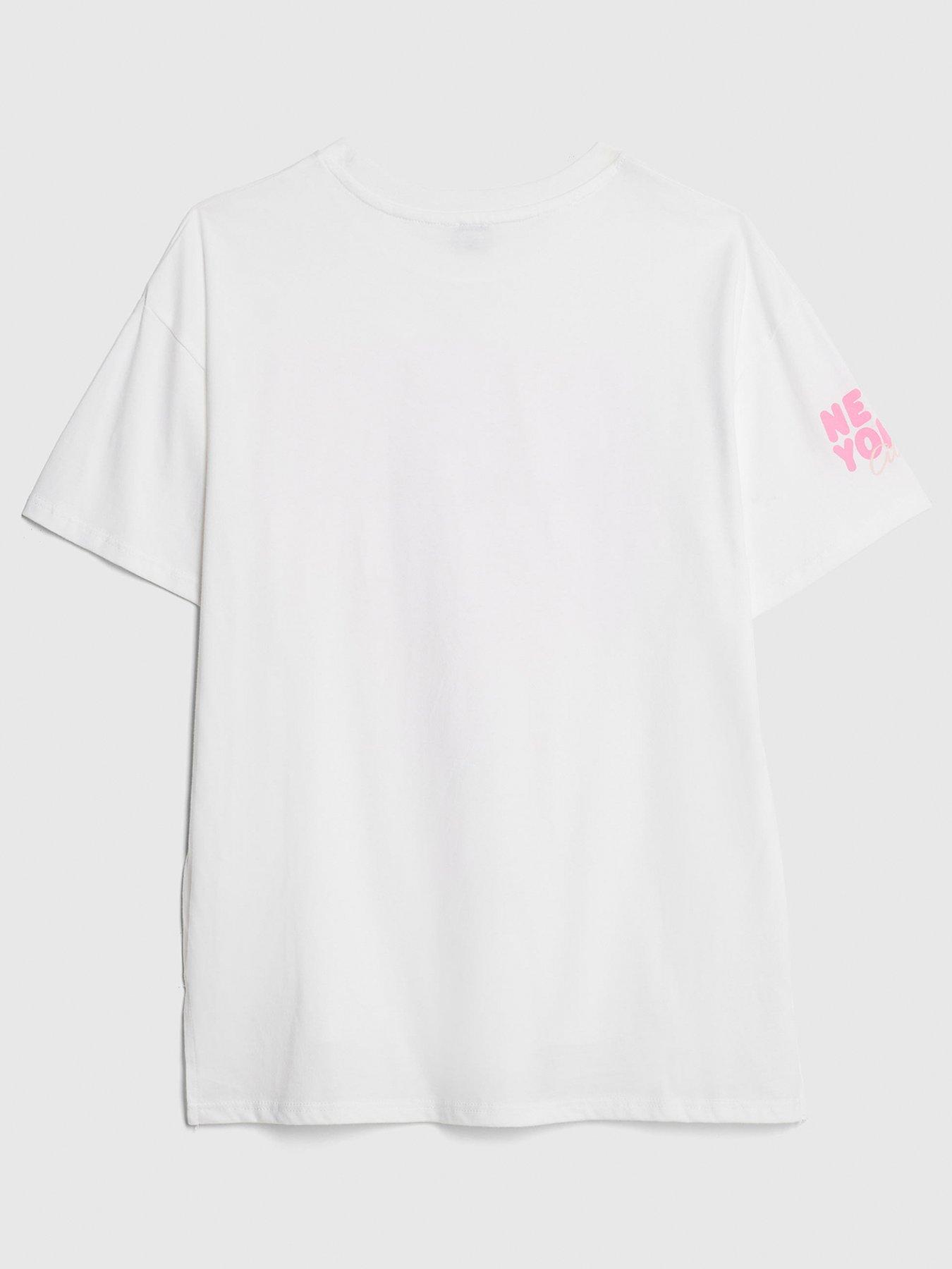 Image 2 of 4 of River Island Older Girls New York T-Shirt - White