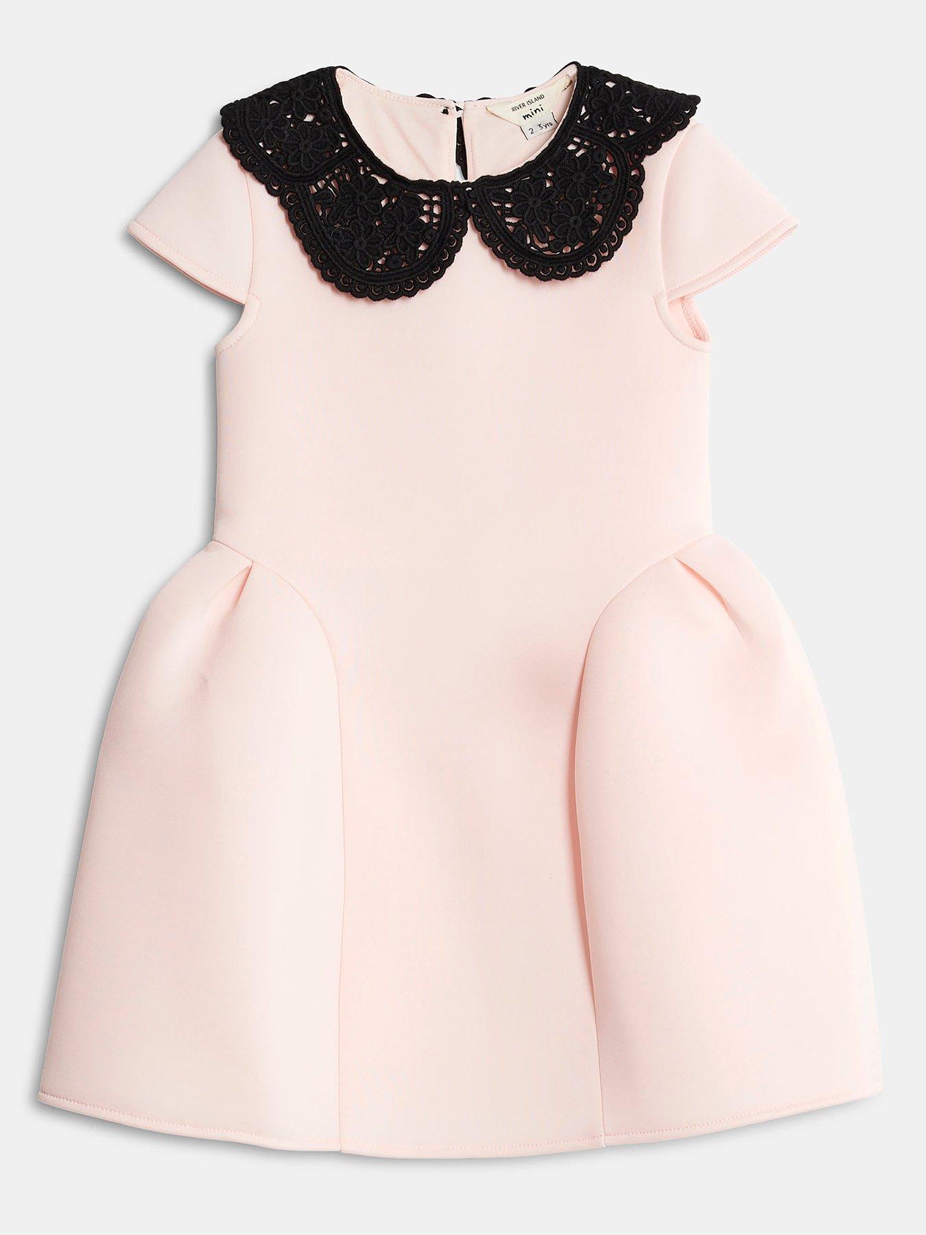  image of river-island-mini-mini-girls-collar-lace-bow-back-dress-light-pink