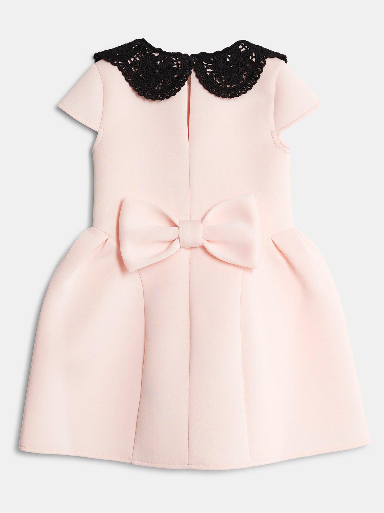  image of river-island-mini-mini-girls-collar-lace-bow-back-dress-light-pink