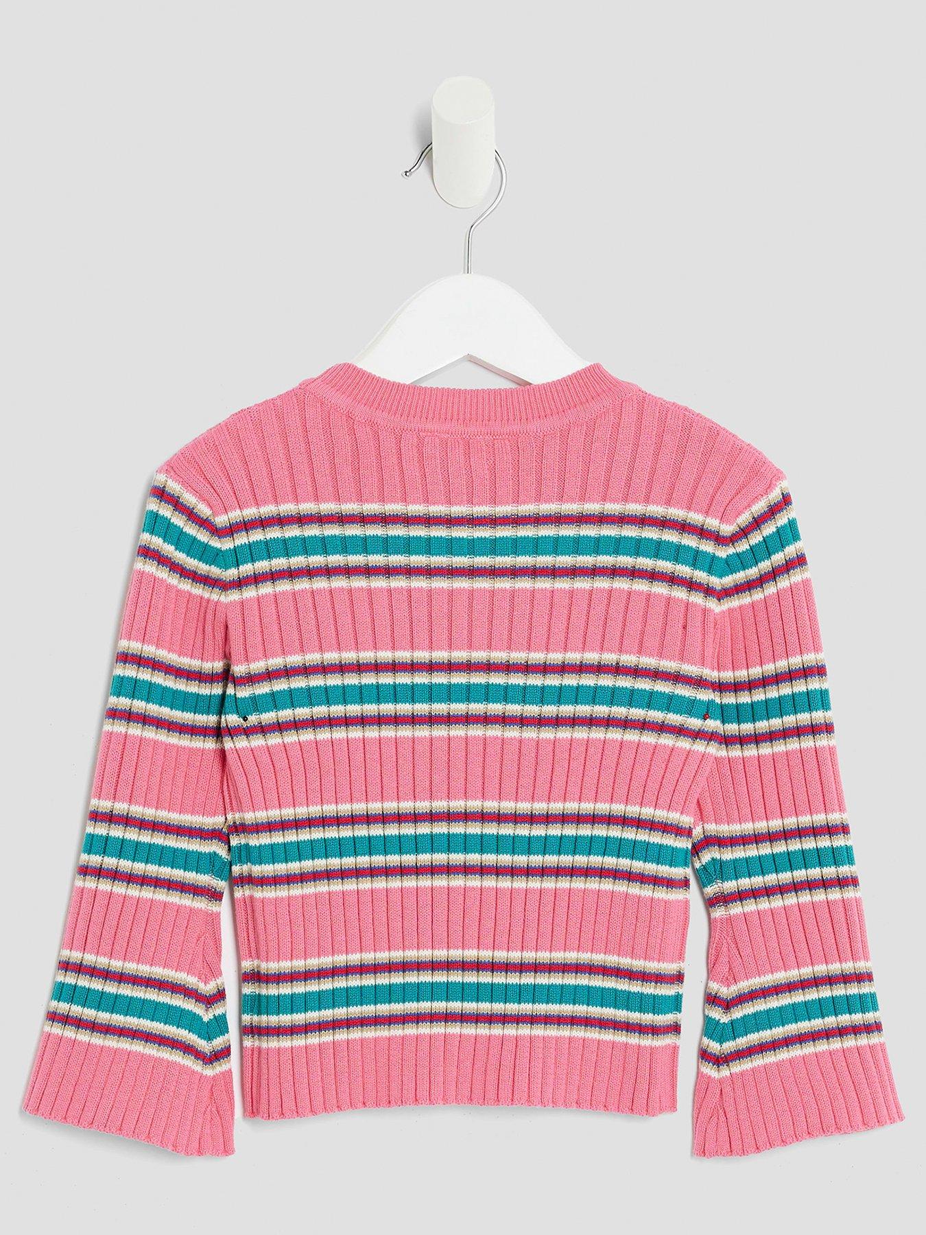 Image 2 of 4 of River Island Mini Girls Knitted Striped Cardigan - Pink