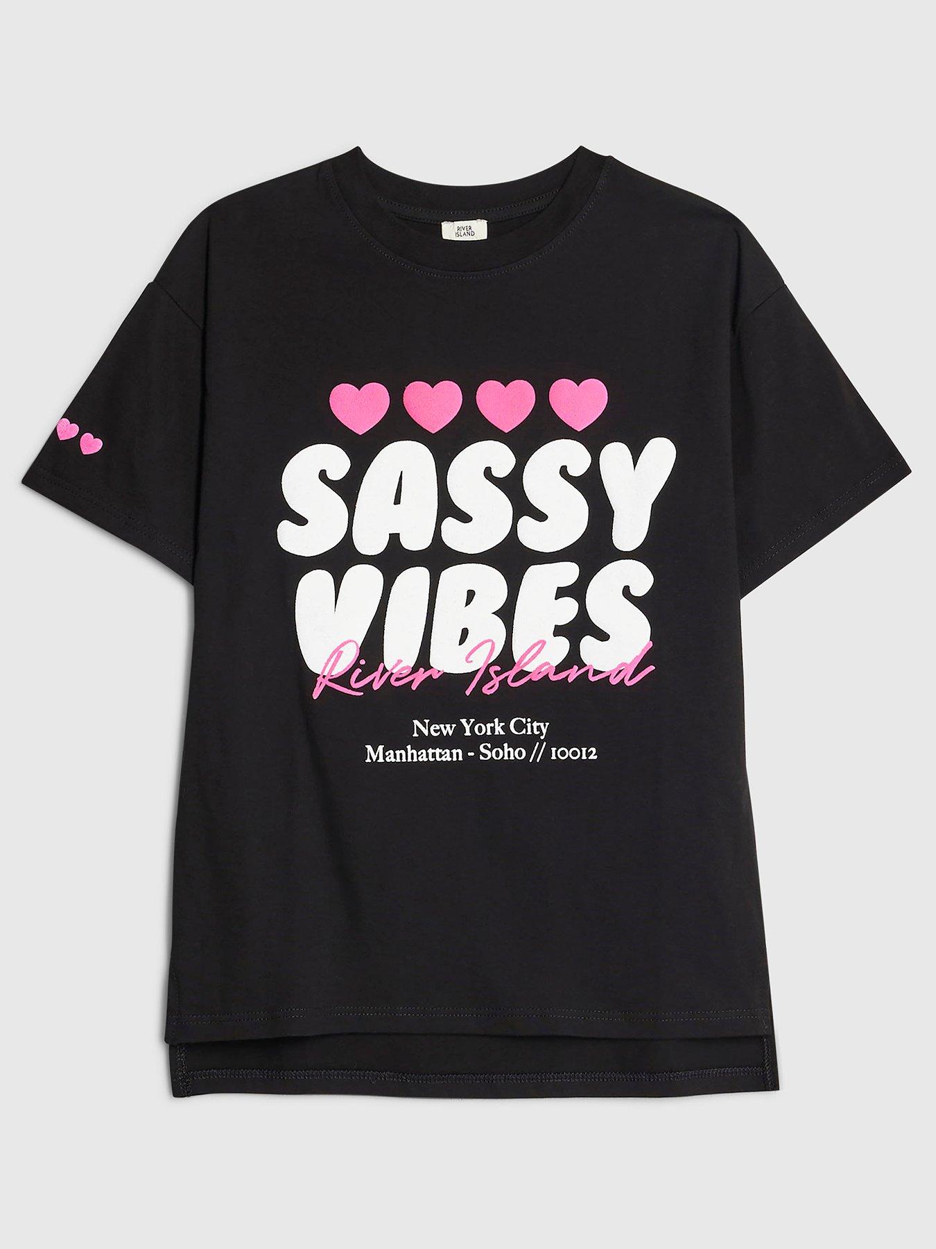  image of river-island-older-girls-sassy-vibes-t-shirt--black