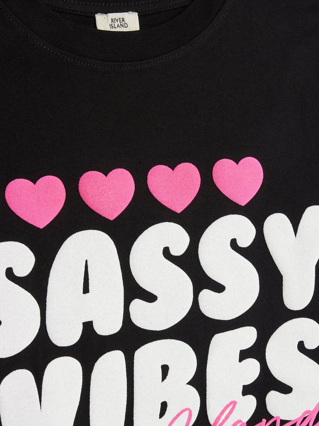  image of river-island-older-girls-sassy-vibes-t-shirt--black