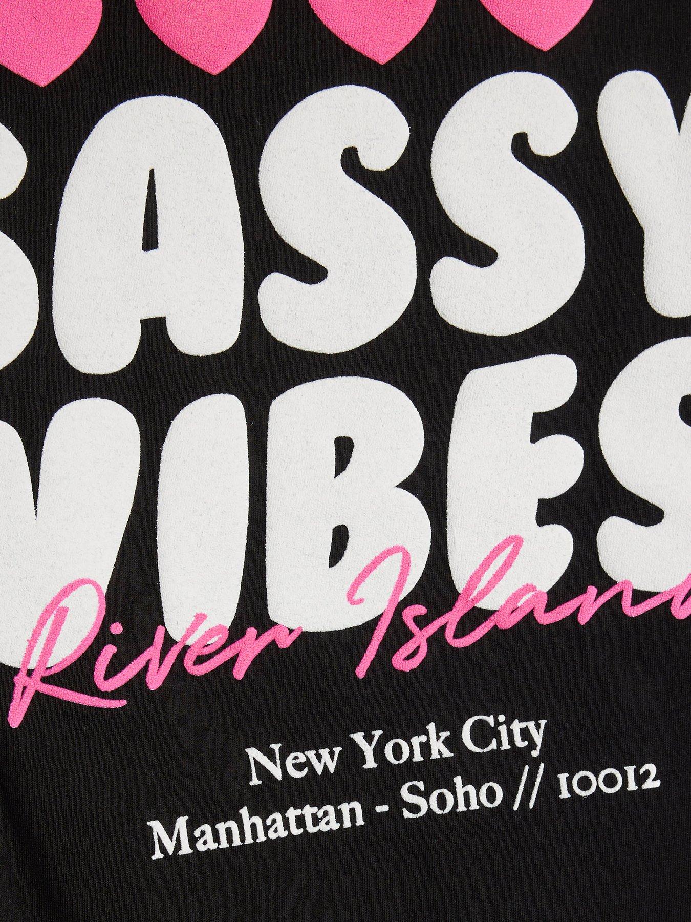 Image 4 of 4 of River Island Older Girls Sassy Vibes T-Shirt- Black