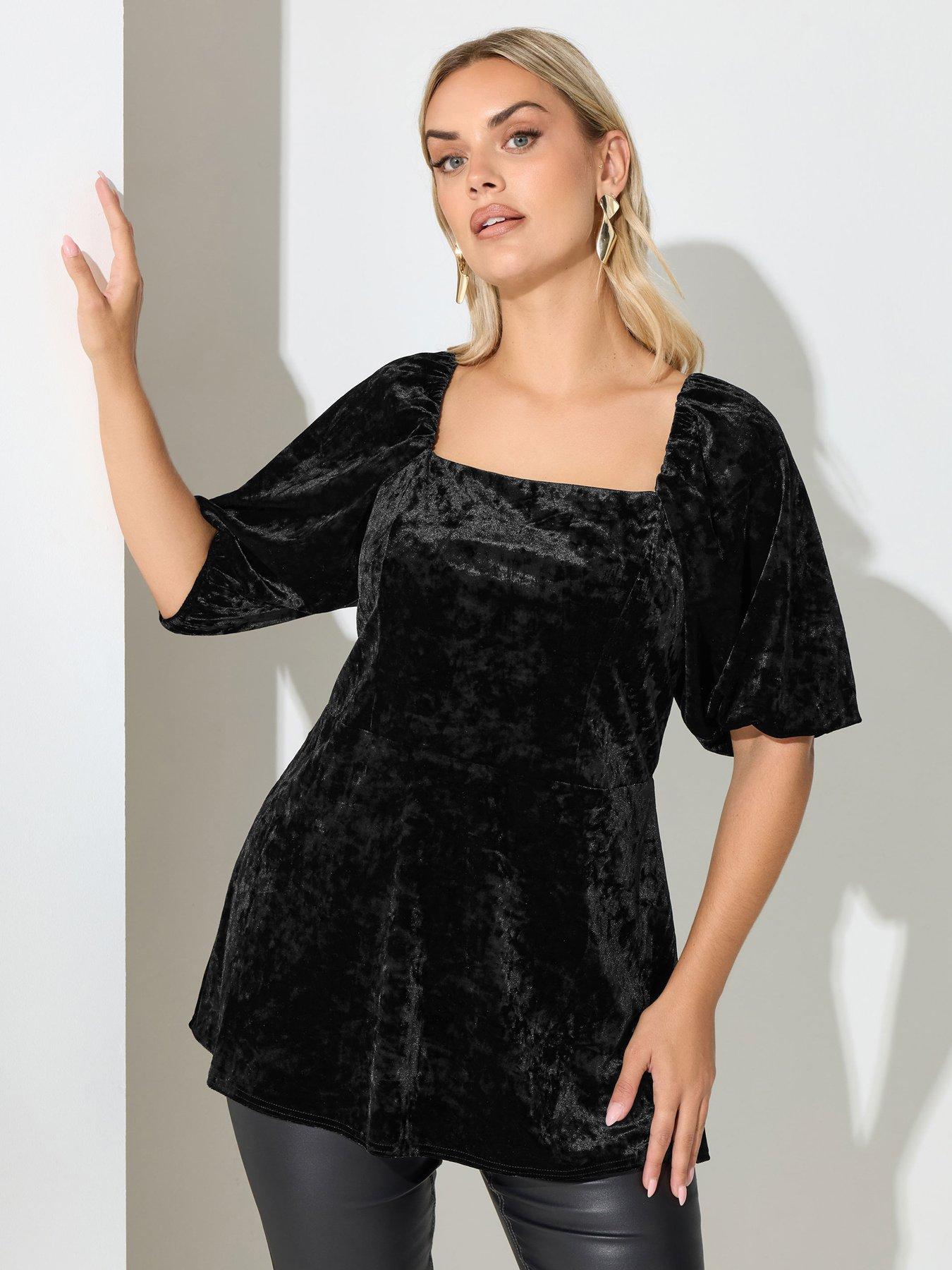 Yours Curve Velvet Square Neck Top - Black