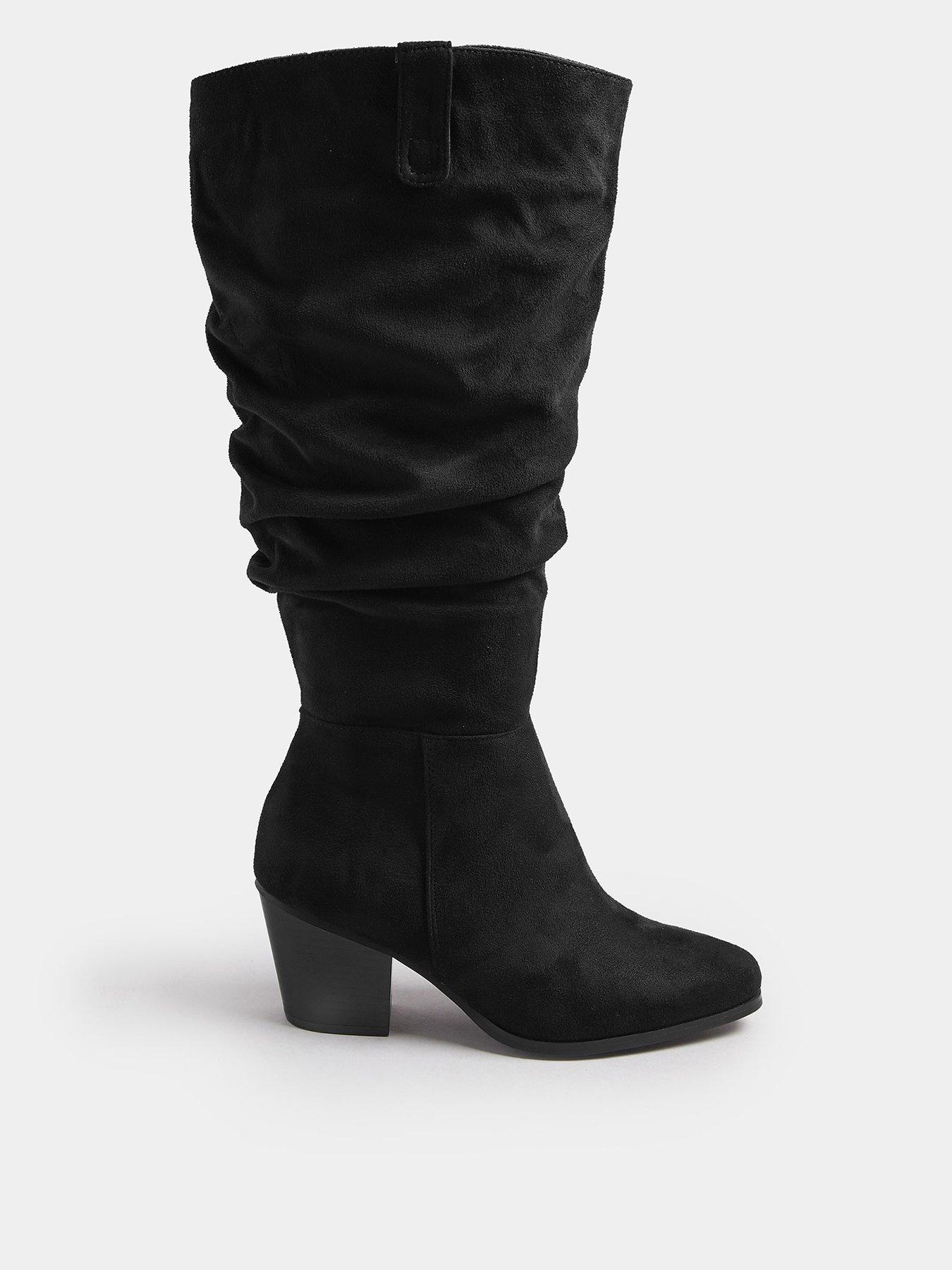  image of yours-extra-wide-fit-ruched-western-boot-black
