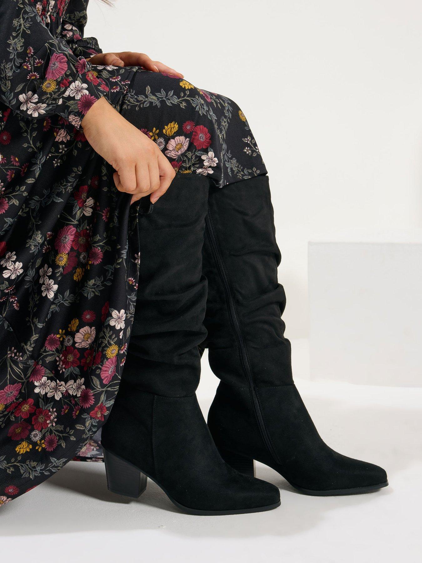  image of yours-extra-wide-fit-ruched-western-boot-black