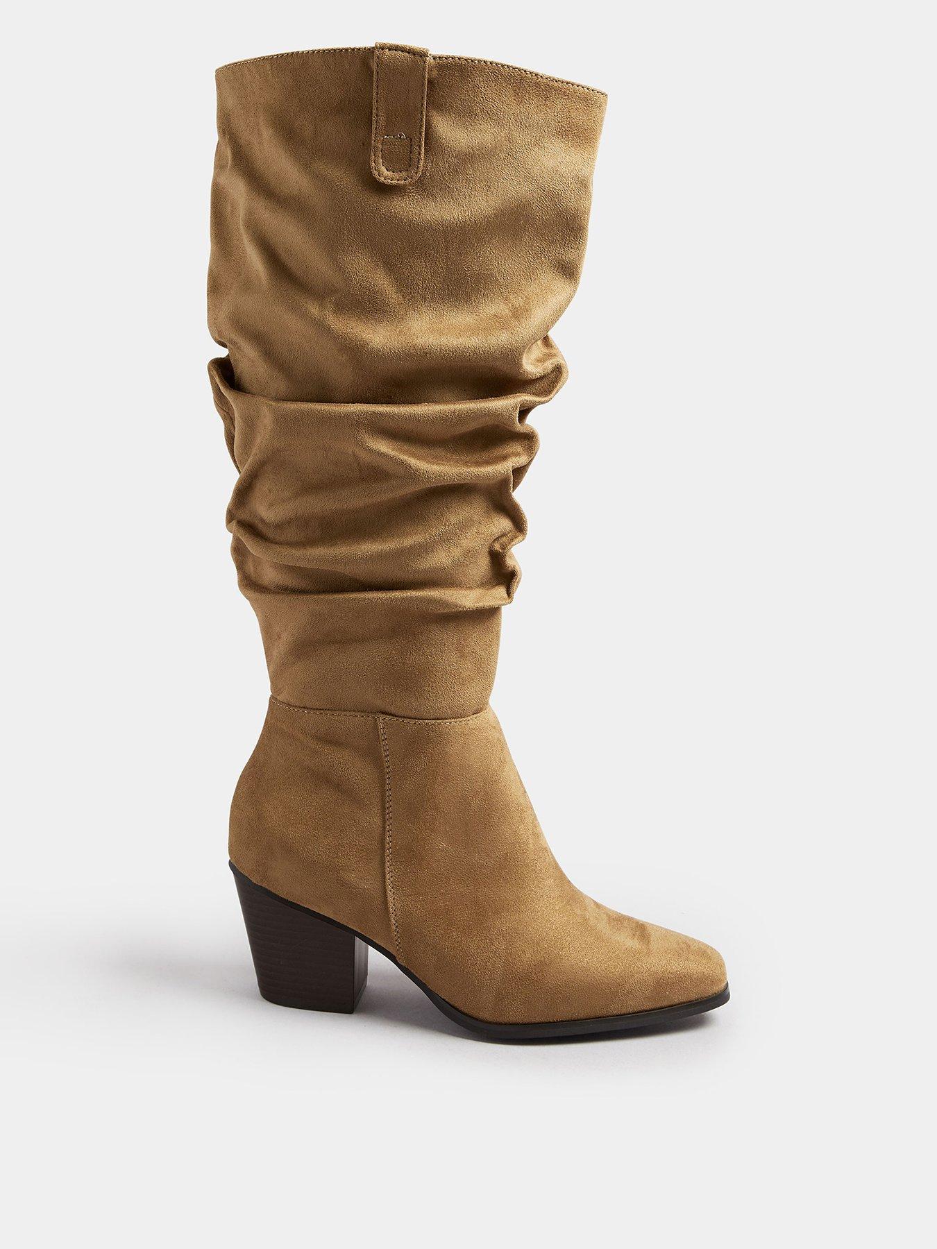 Yours Extra Wide Fit Ruched Western Boot - Natural