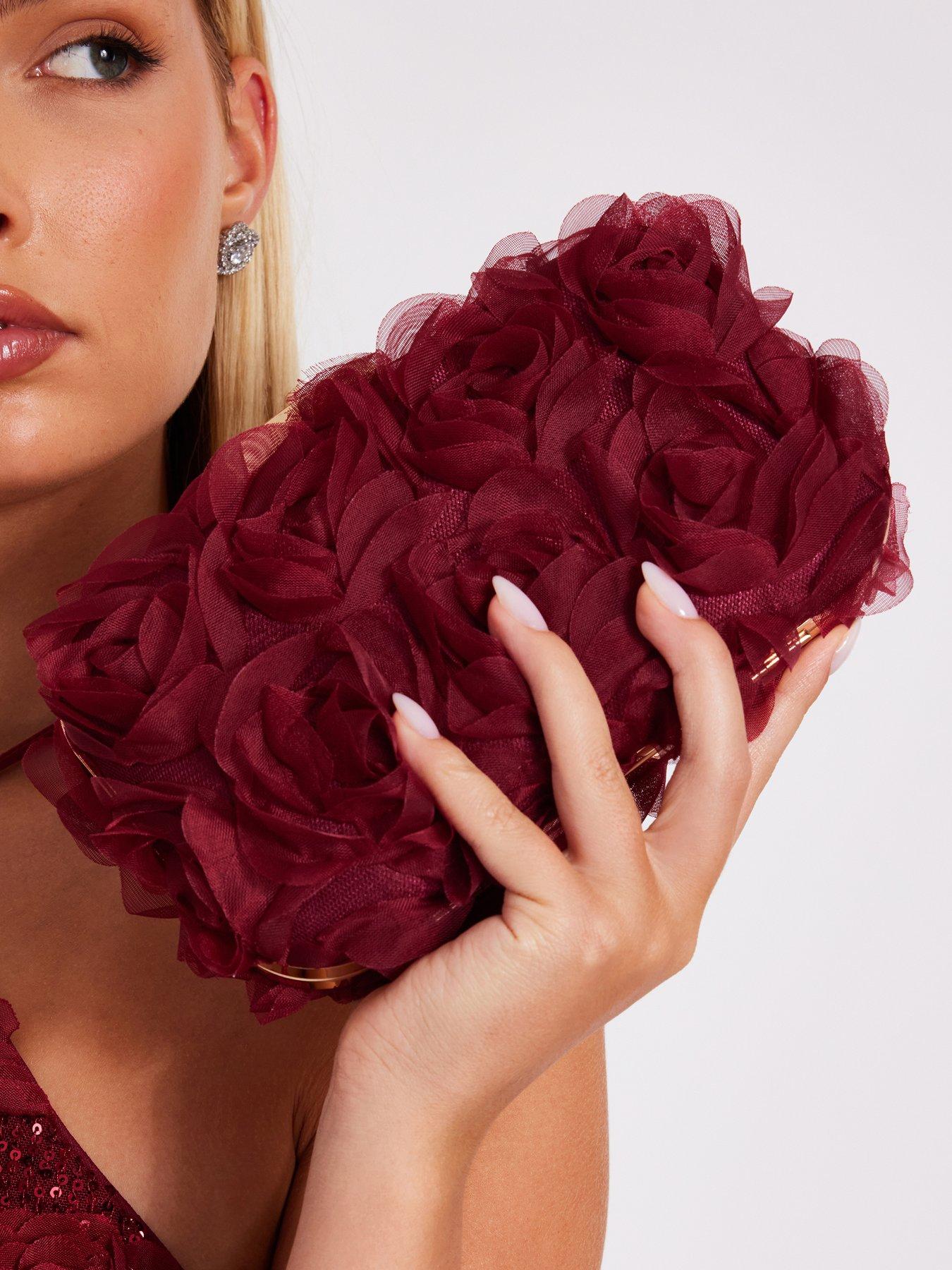  image of quiz-dark-red-organza-rose-box-bag