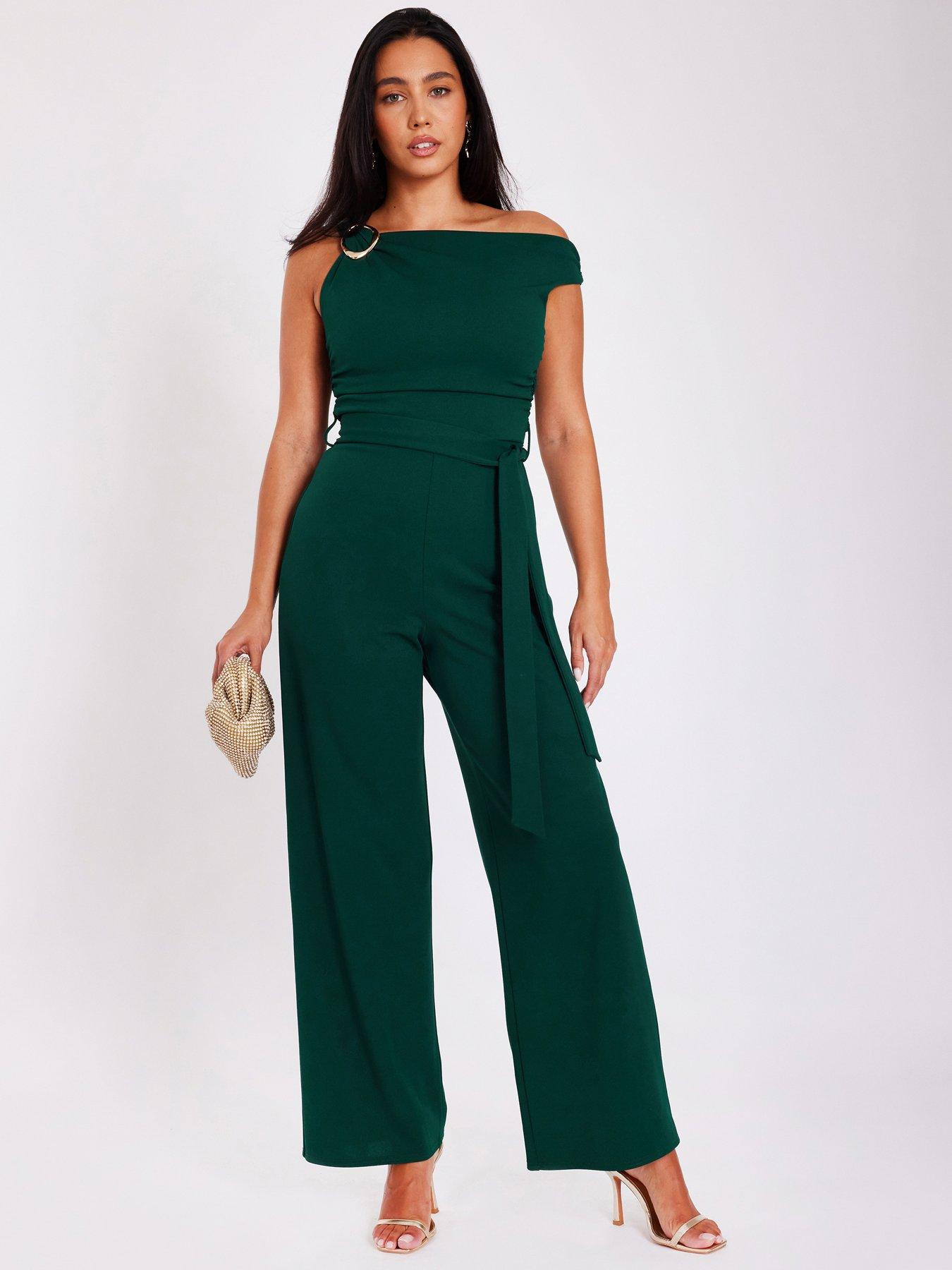 Quiz Bottle Green Drop Sleeve Jumpsuit