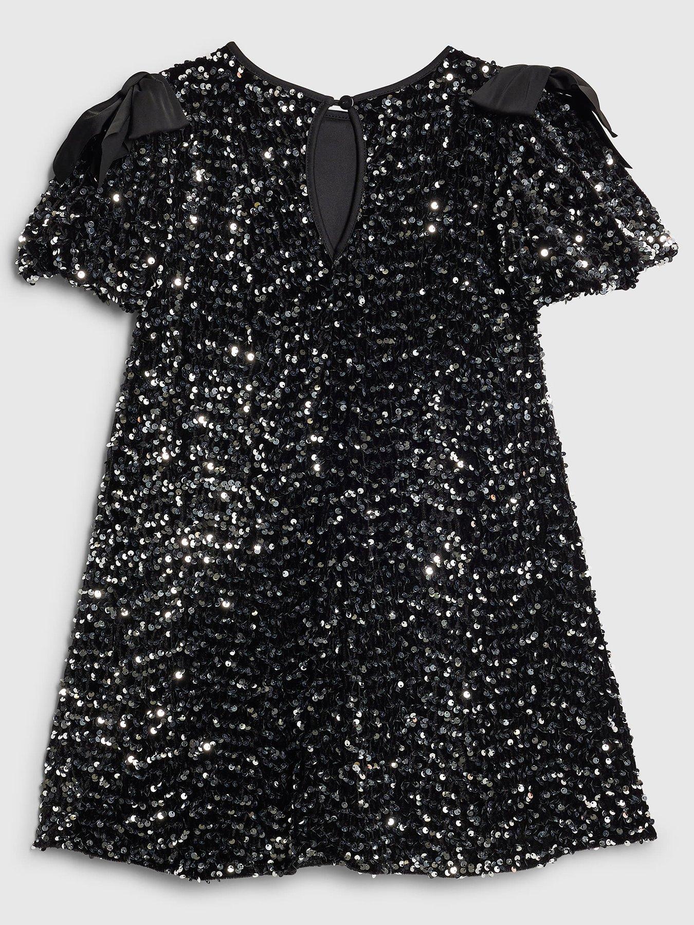 back image of river-island-older-girls-sequin-bow-dress-black