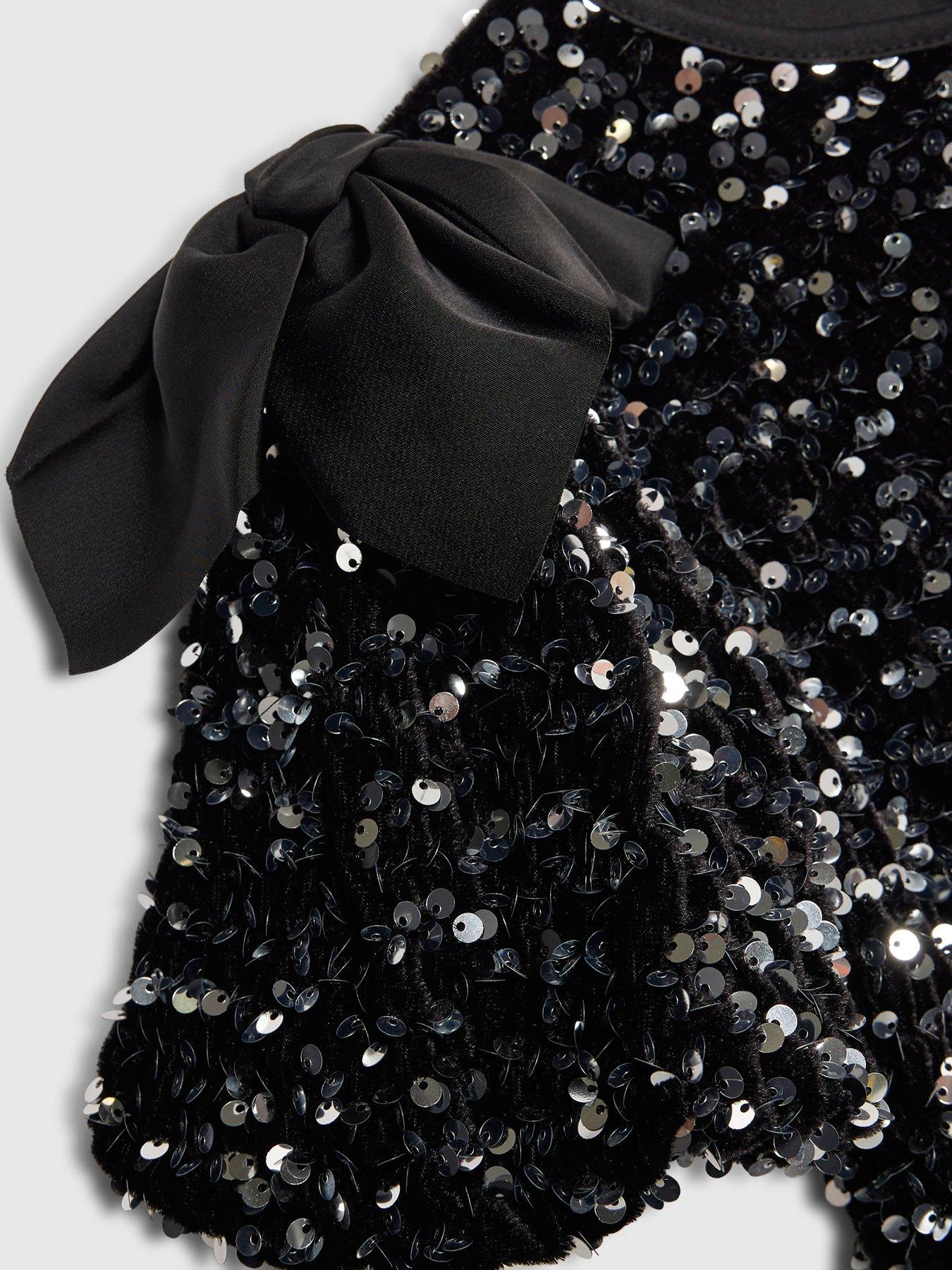  image of river-island-older-girls-sequin-bow-dress-black