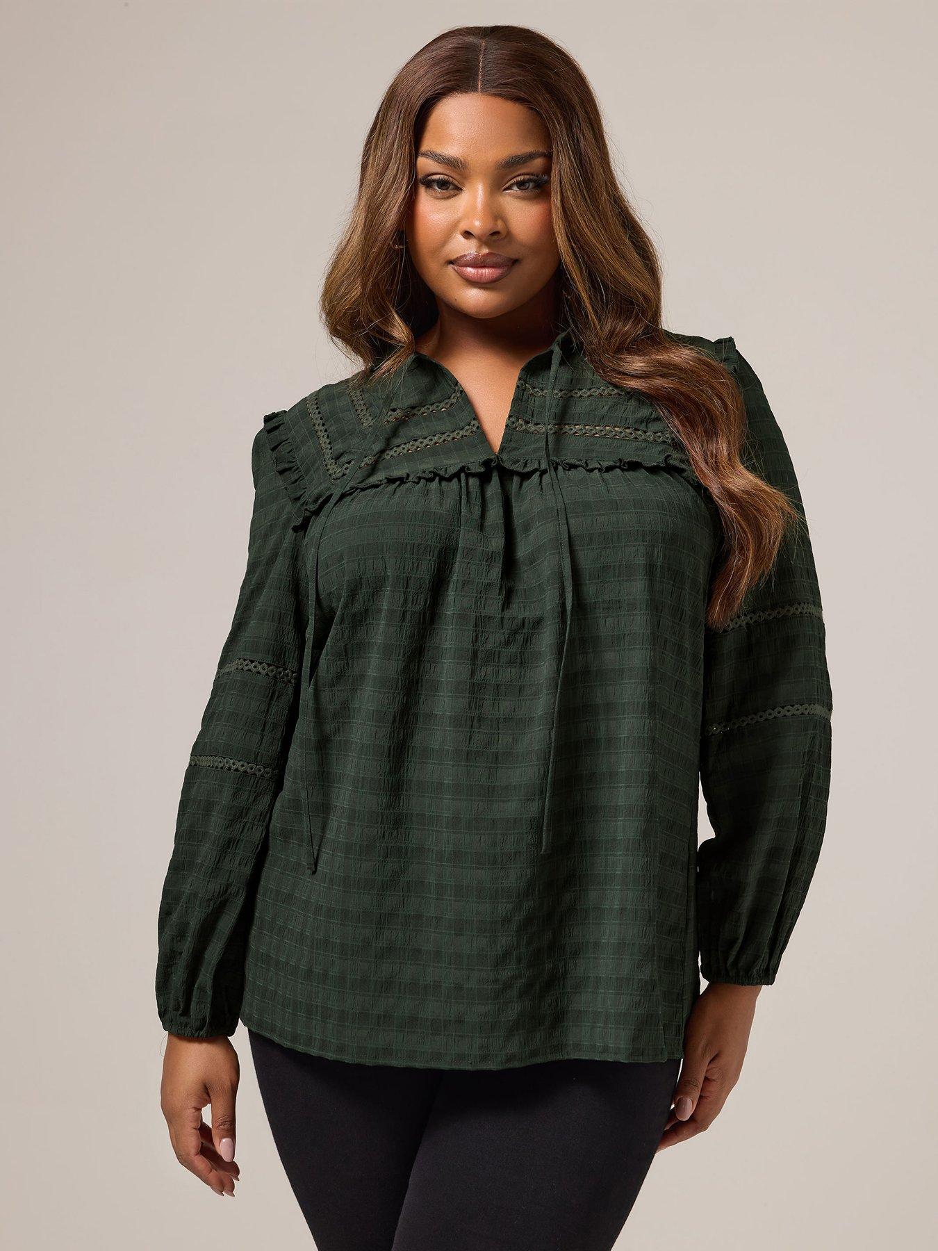Yours Curve Long Sleeve Detail Top - Green